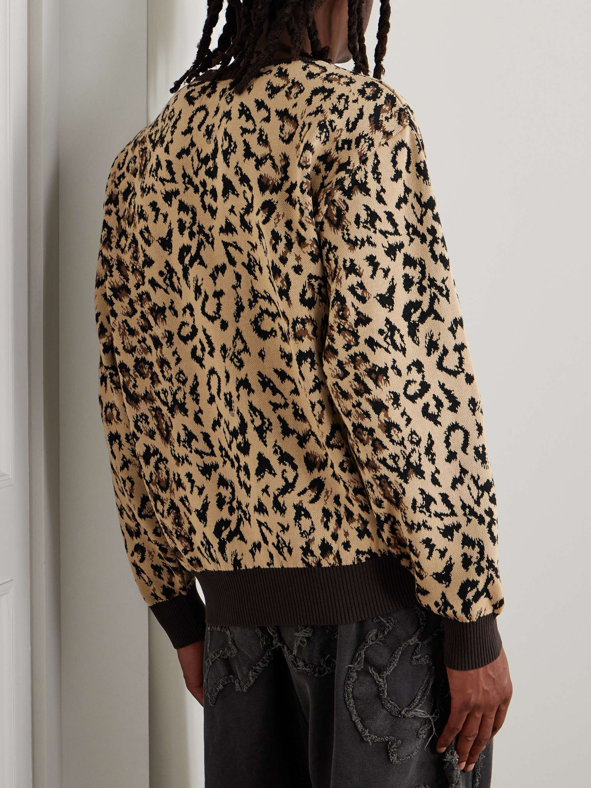 Logo-Appliquéd Leopard-Jacquard Cotton Sweater view
