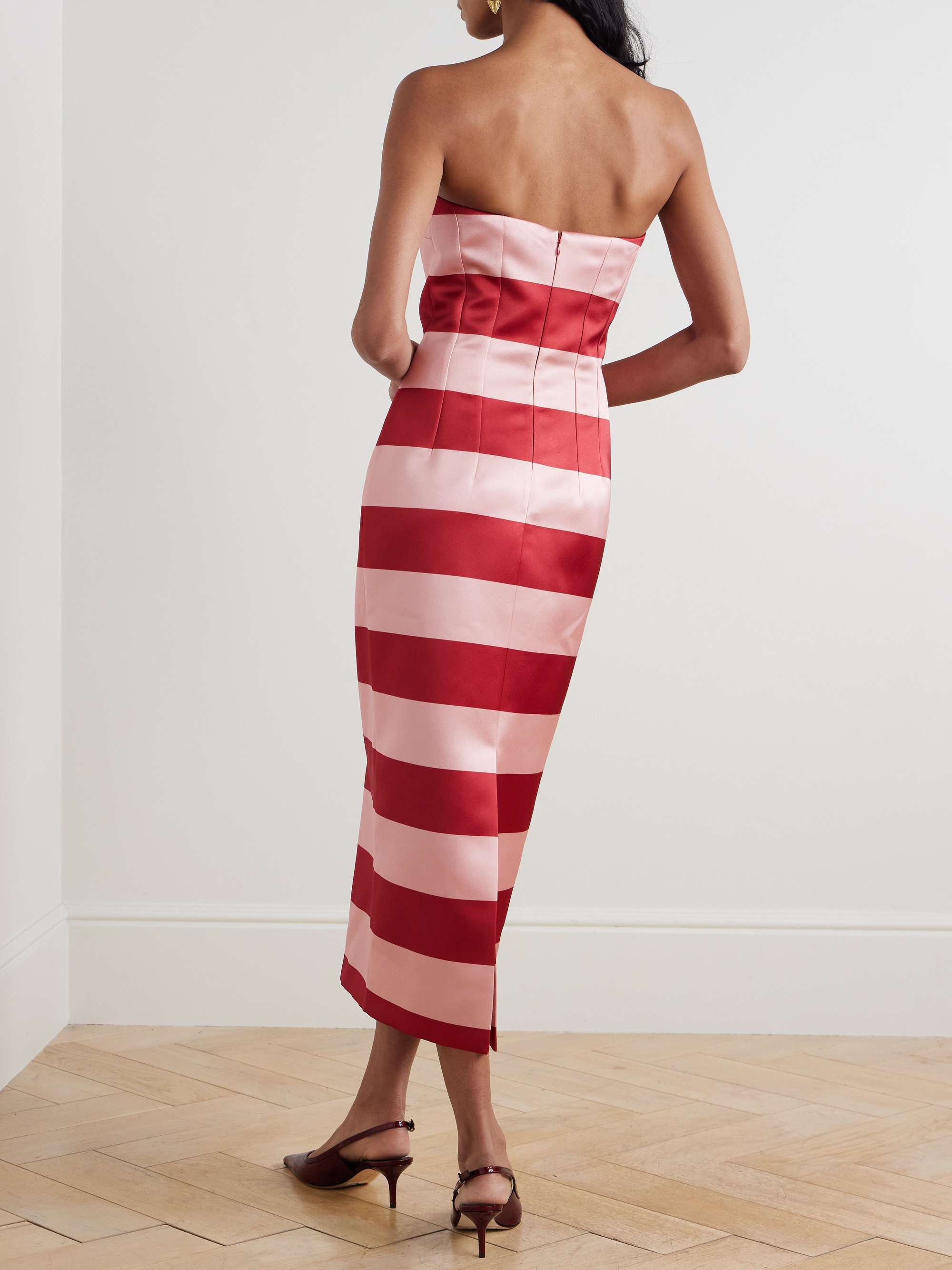 Leila strapless striped duchesse-satin midi dress view