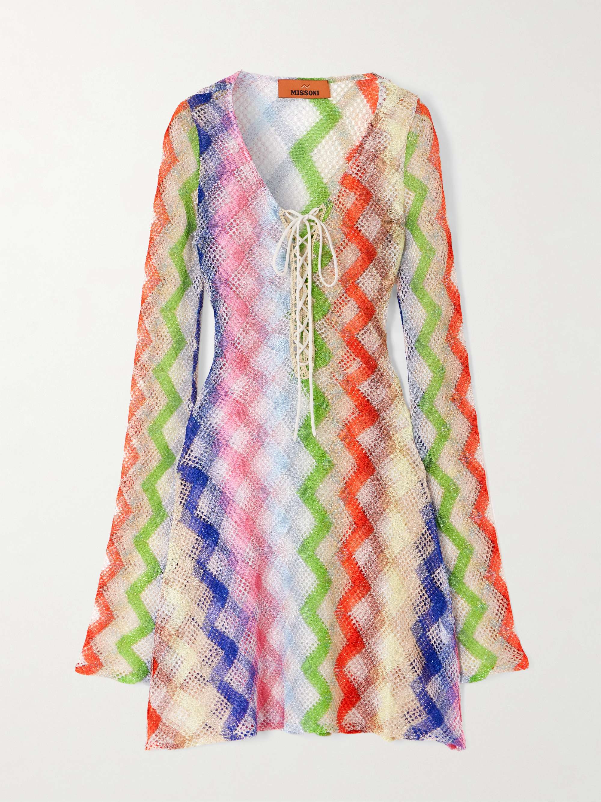 Mare lace-up metallic crochet-knit mini dress view