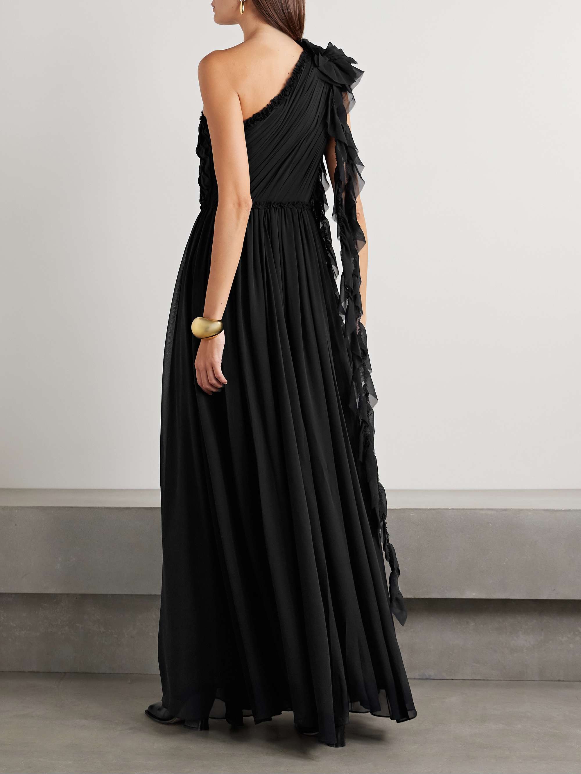 Adona one-shoulder ruffled gathered silk-chiffon gown view