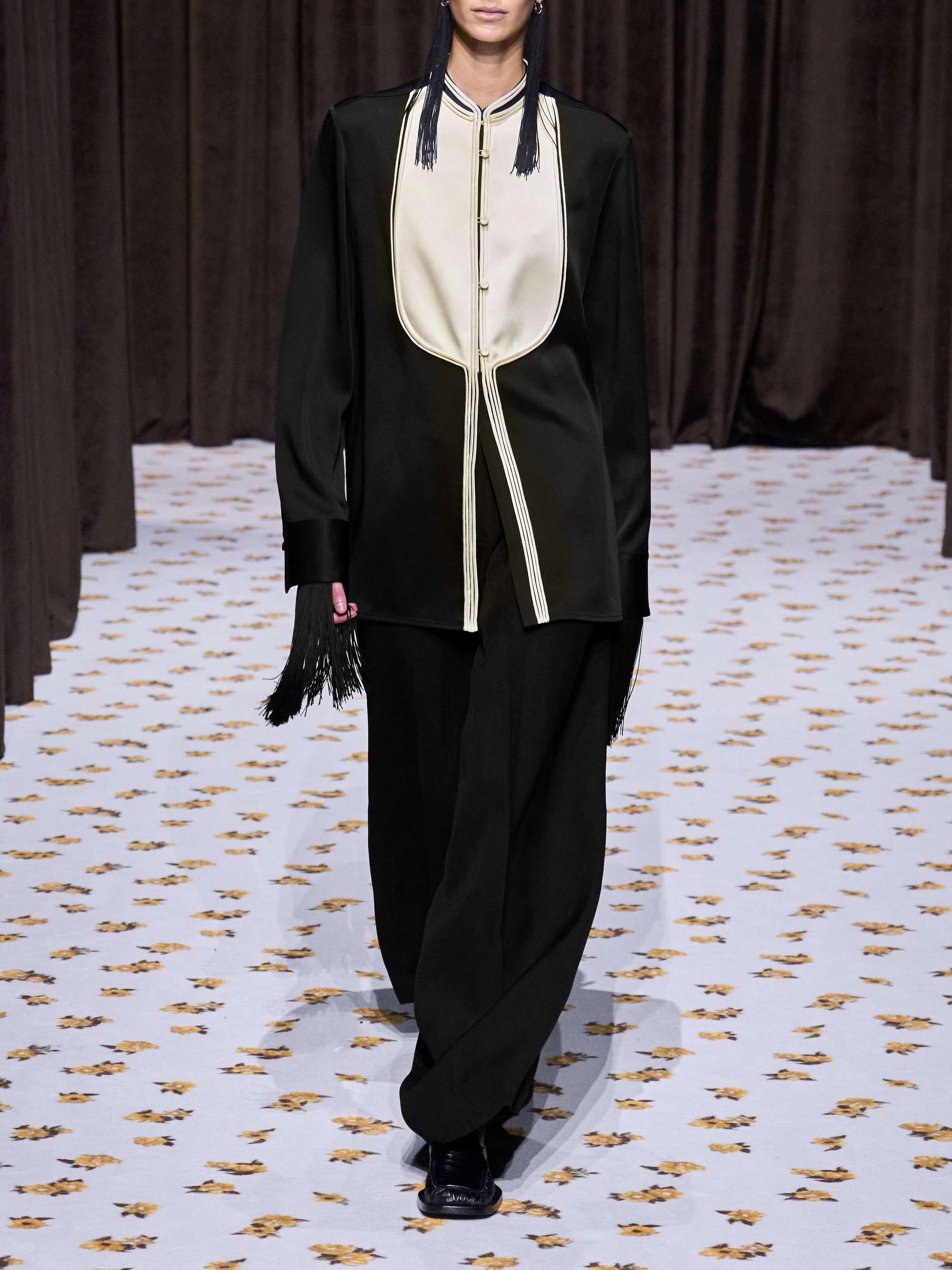 Oversized two-tone piped crepe shirt view