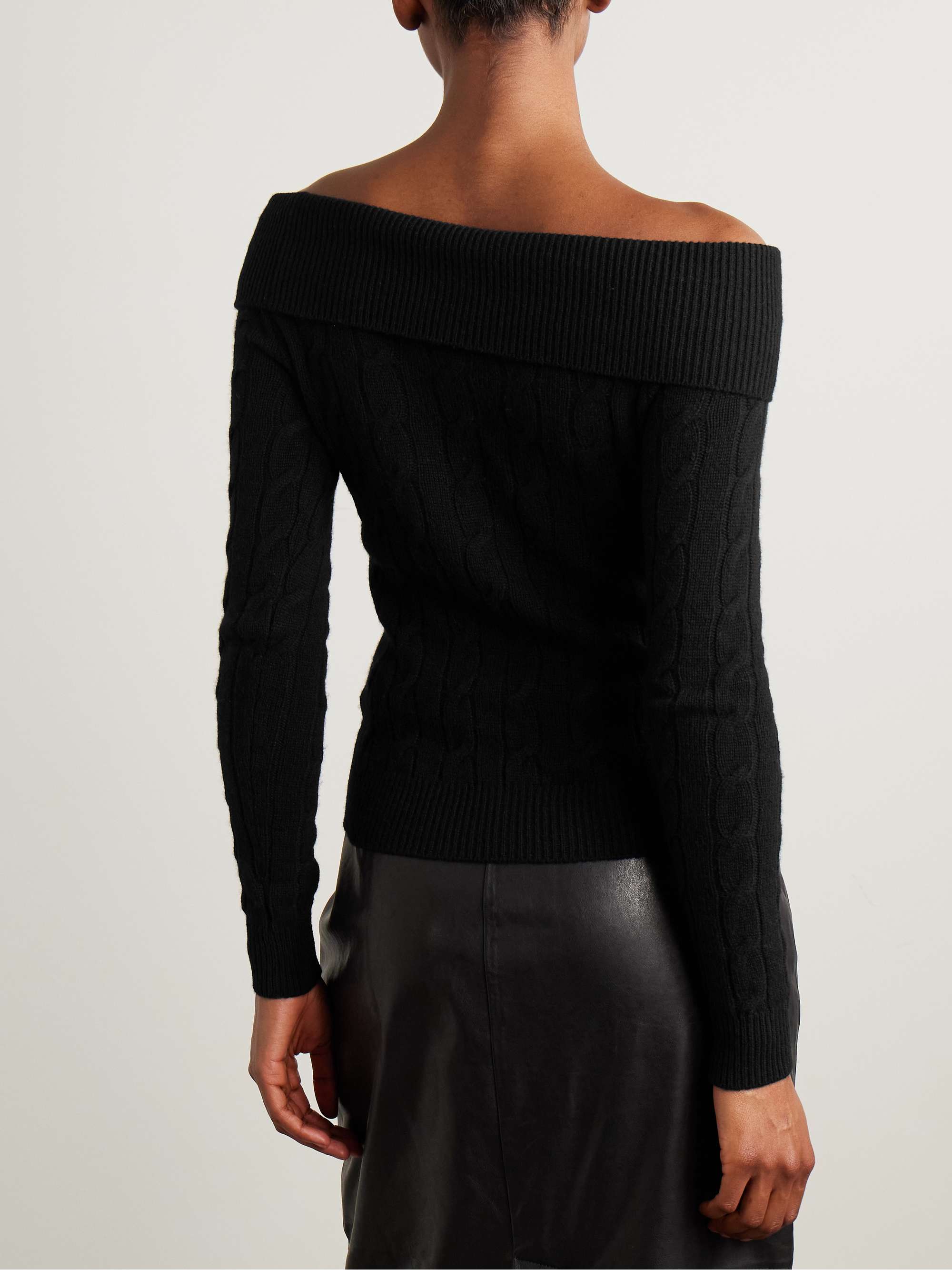 Off-the-shoulder cable-knit cashmere-blend sweater view