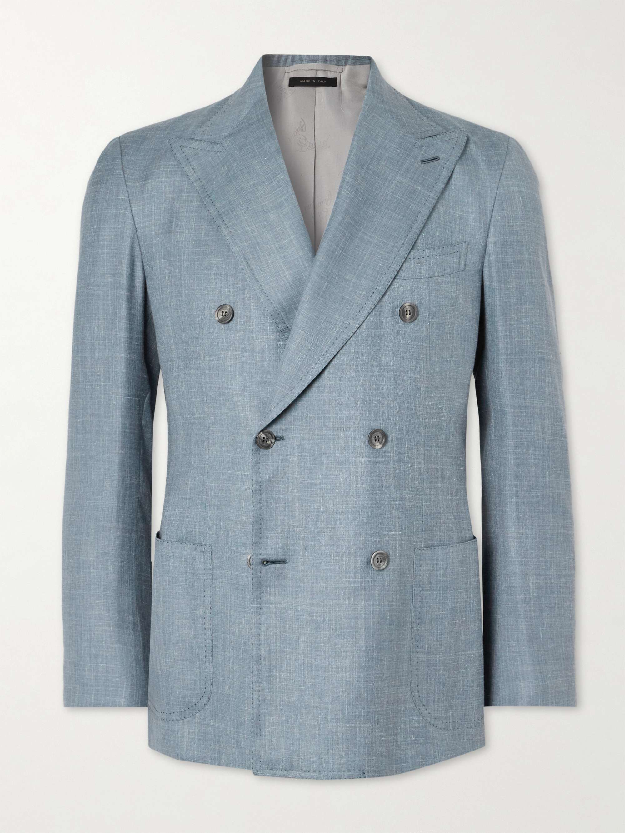 Double-Breasted Silk, Cashmere and Linen-Blend Suit Jacket view