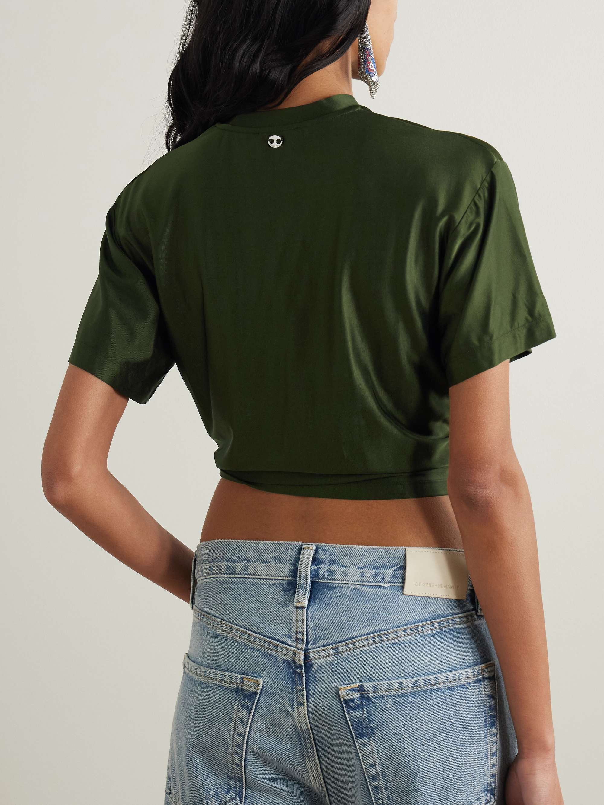 Embellished gathered satin-jersey T-shirt view