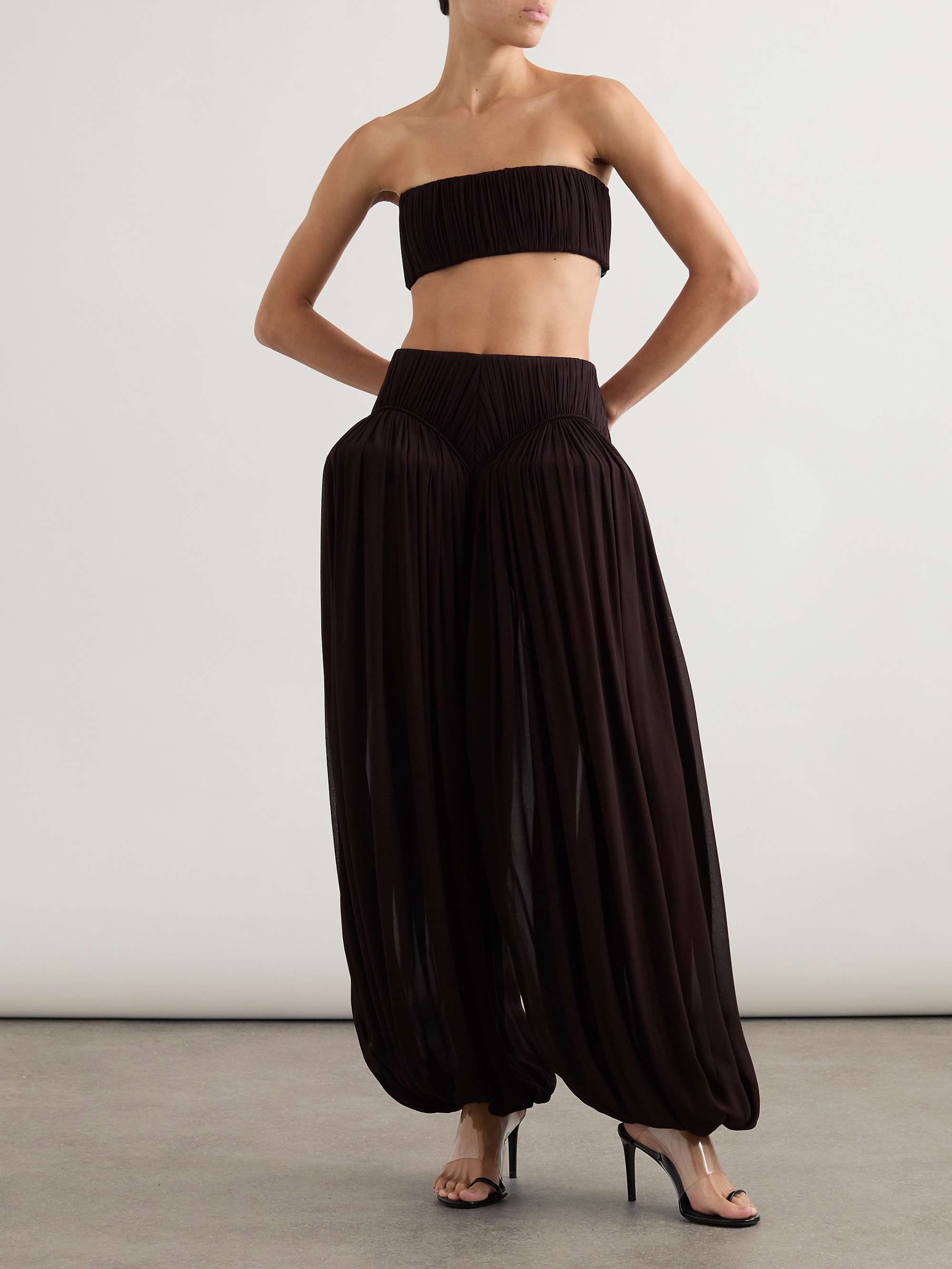 Pleated crepe tapered pants view