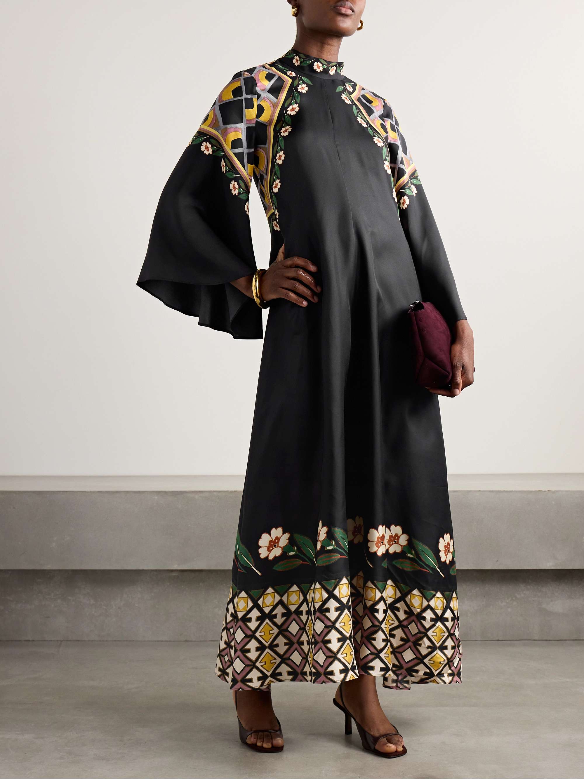 Magnifico tie-neck printed silk-twill maxi dress view