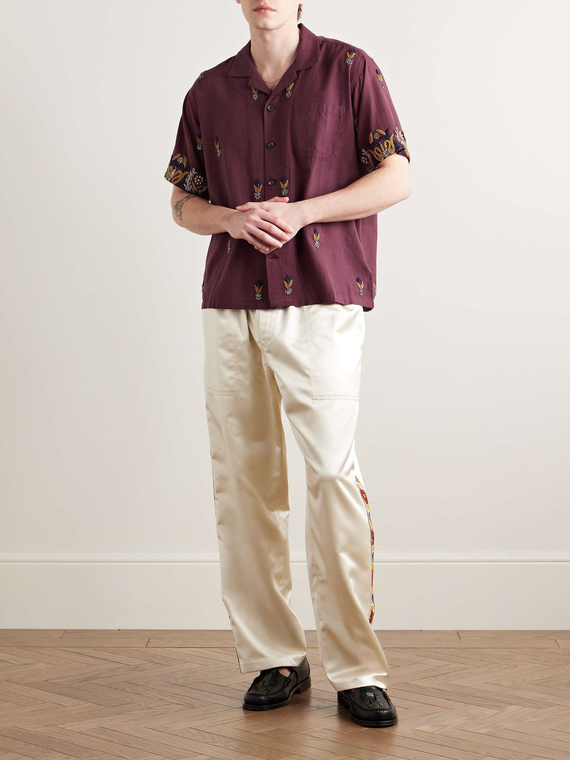 Camp-Collar Embellished Embroidered Cotton Shirt view