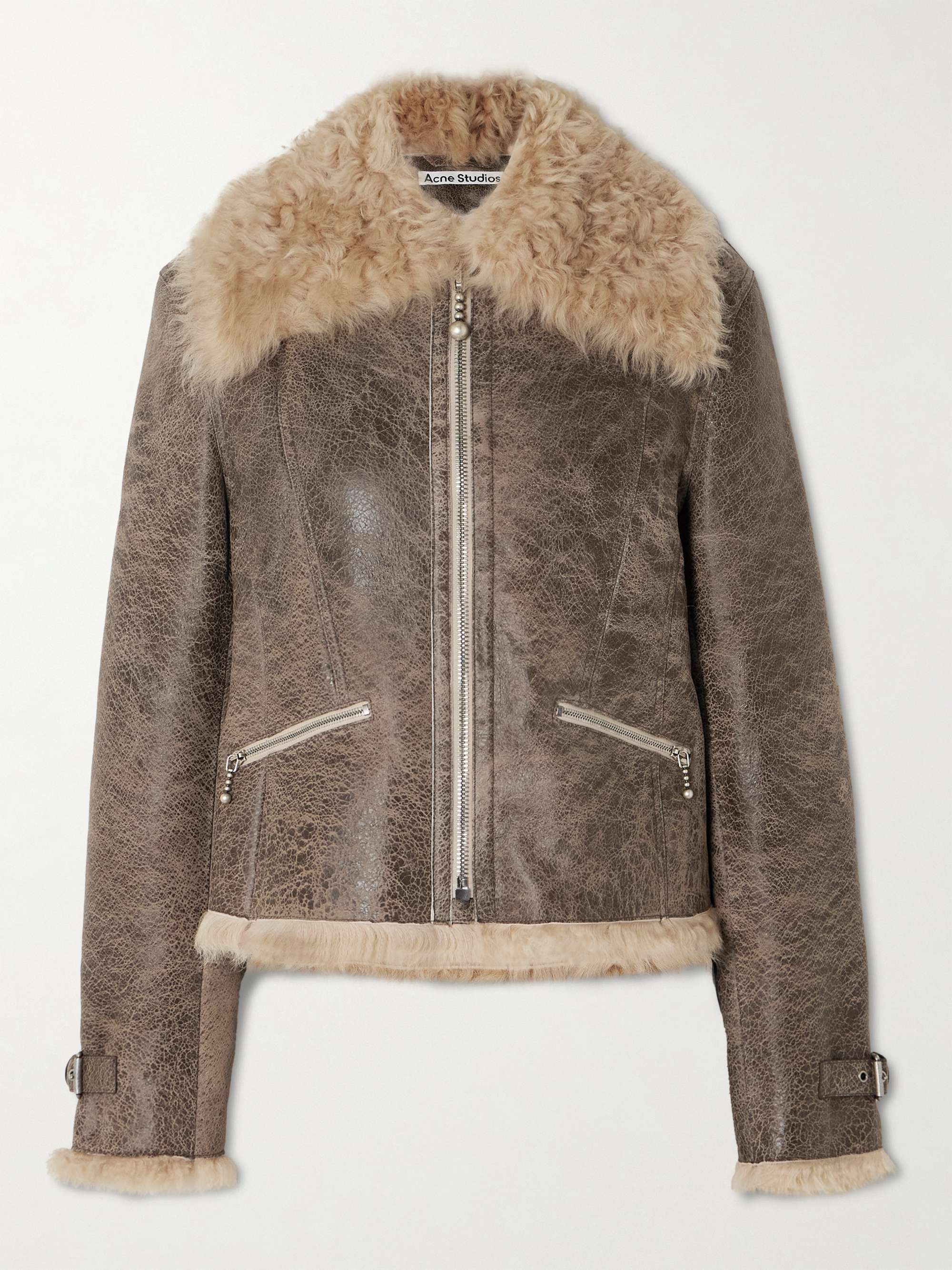 Distressed shearling jacket view