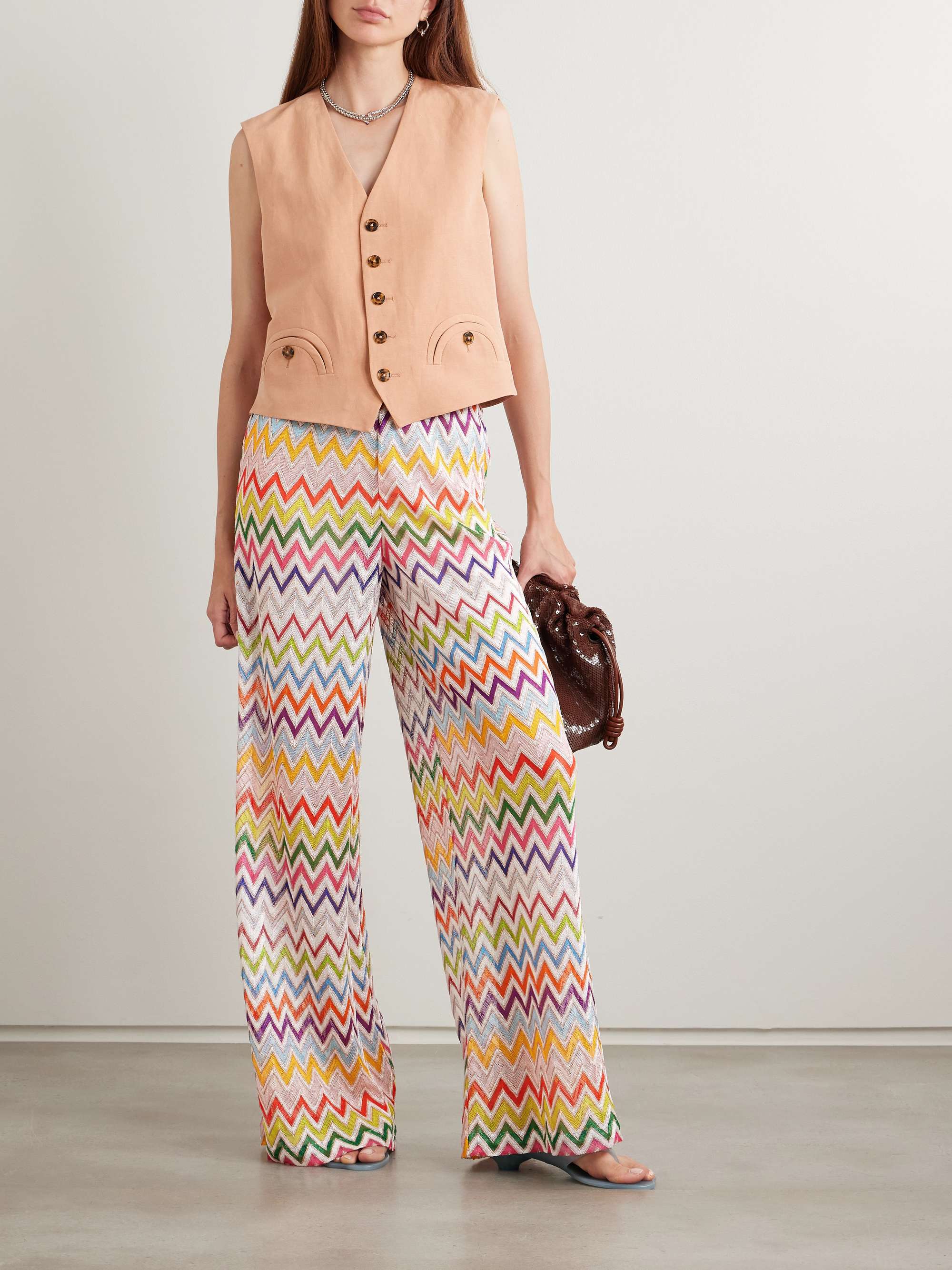 Striped metallic crochet-knit pants view