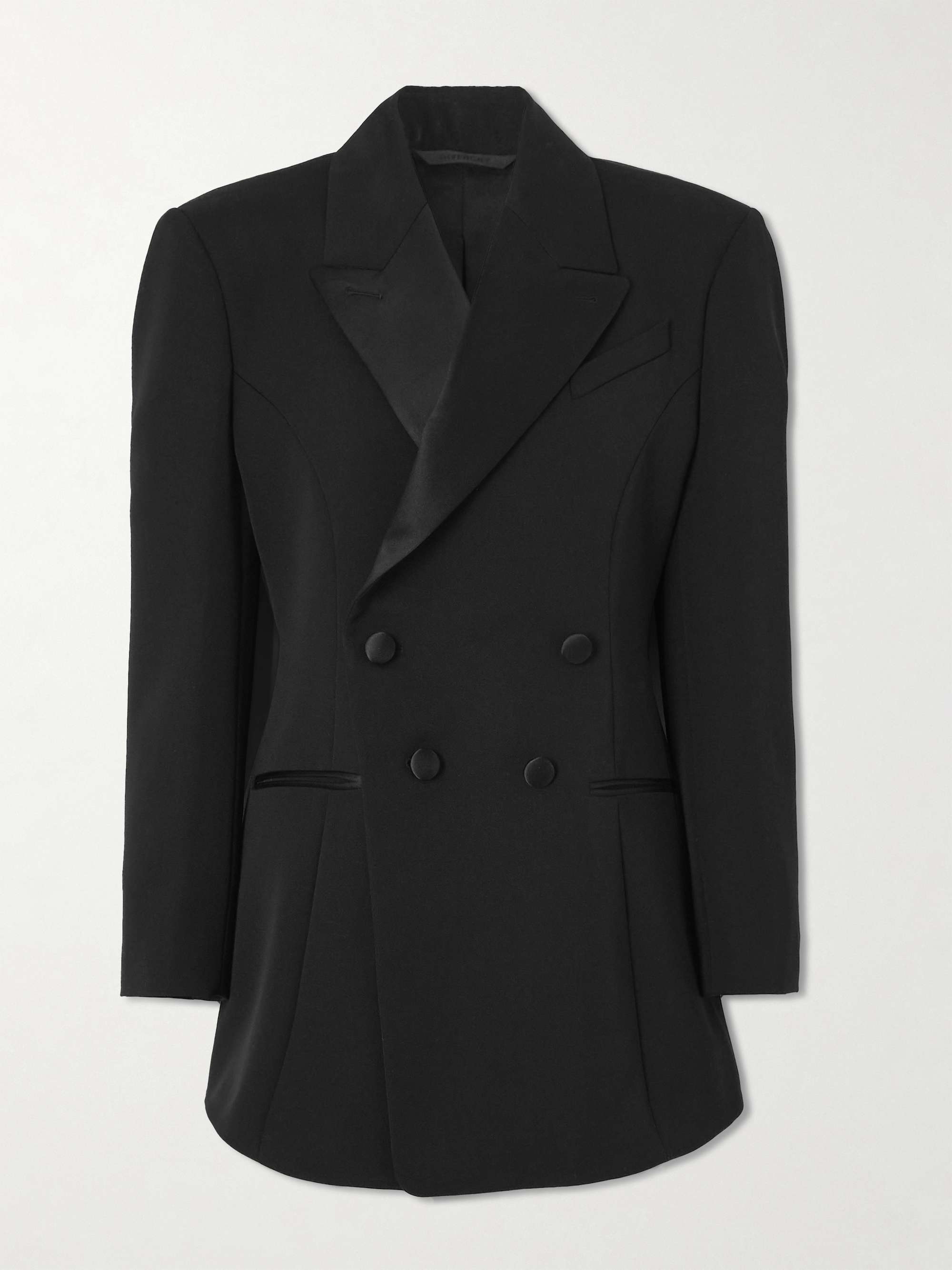 Double-breasted silk-blend satin-trimmed wool-twill blazer view