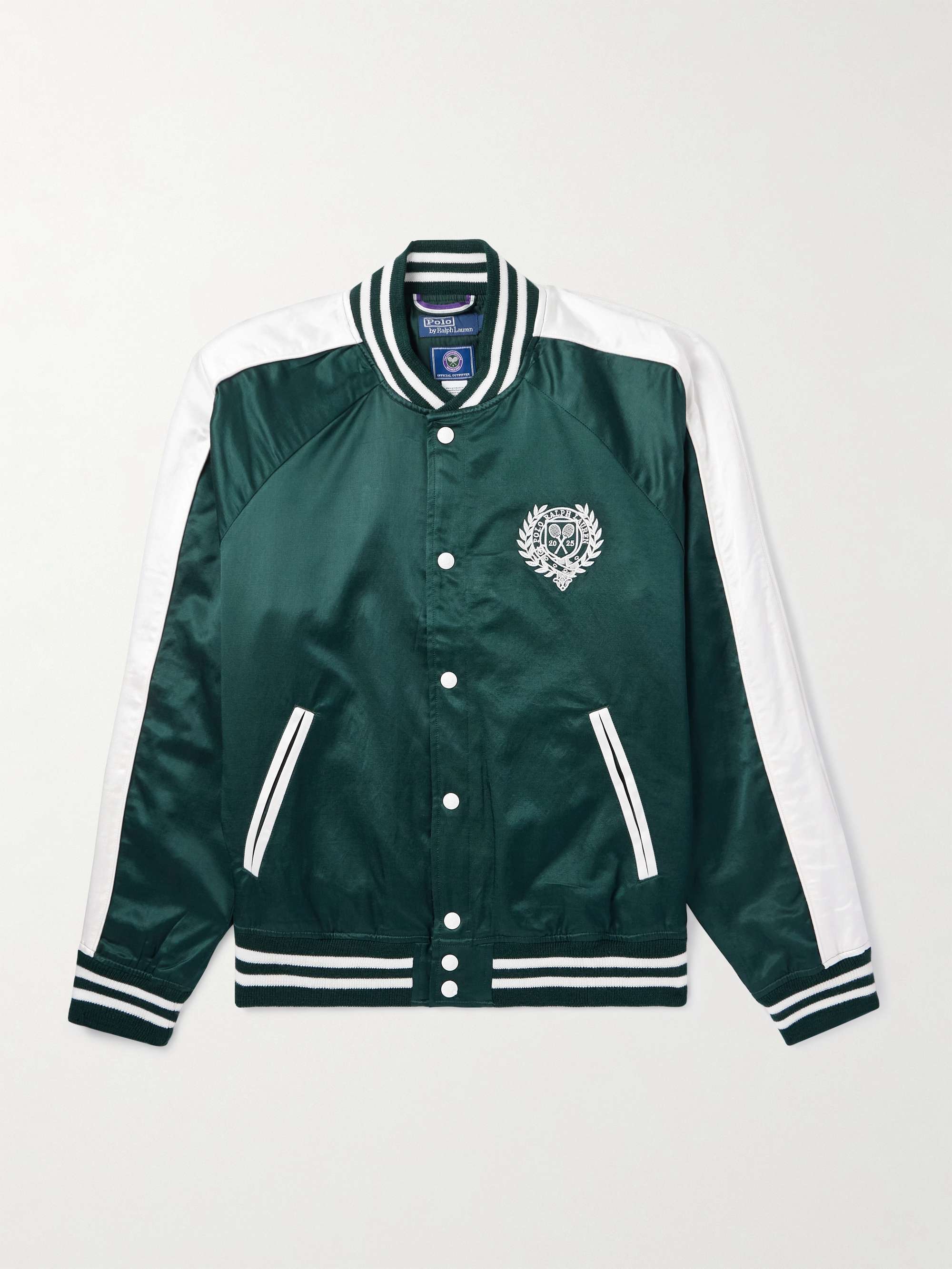 + Wimbledon Logo-Embroidered Two-Tone Cotton-Blend Satin Bomber Jacket view