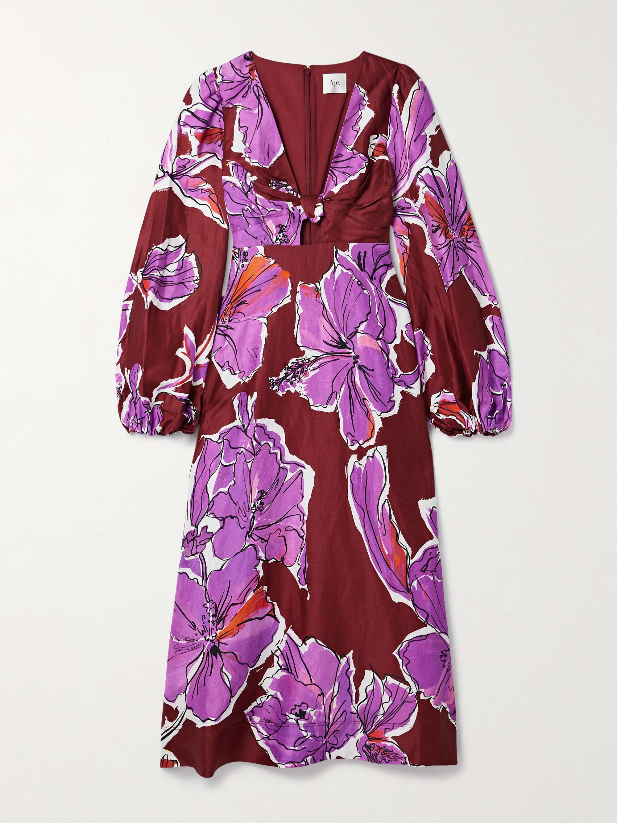 Inflorescence gathered floral-print linen-blend midi dress view