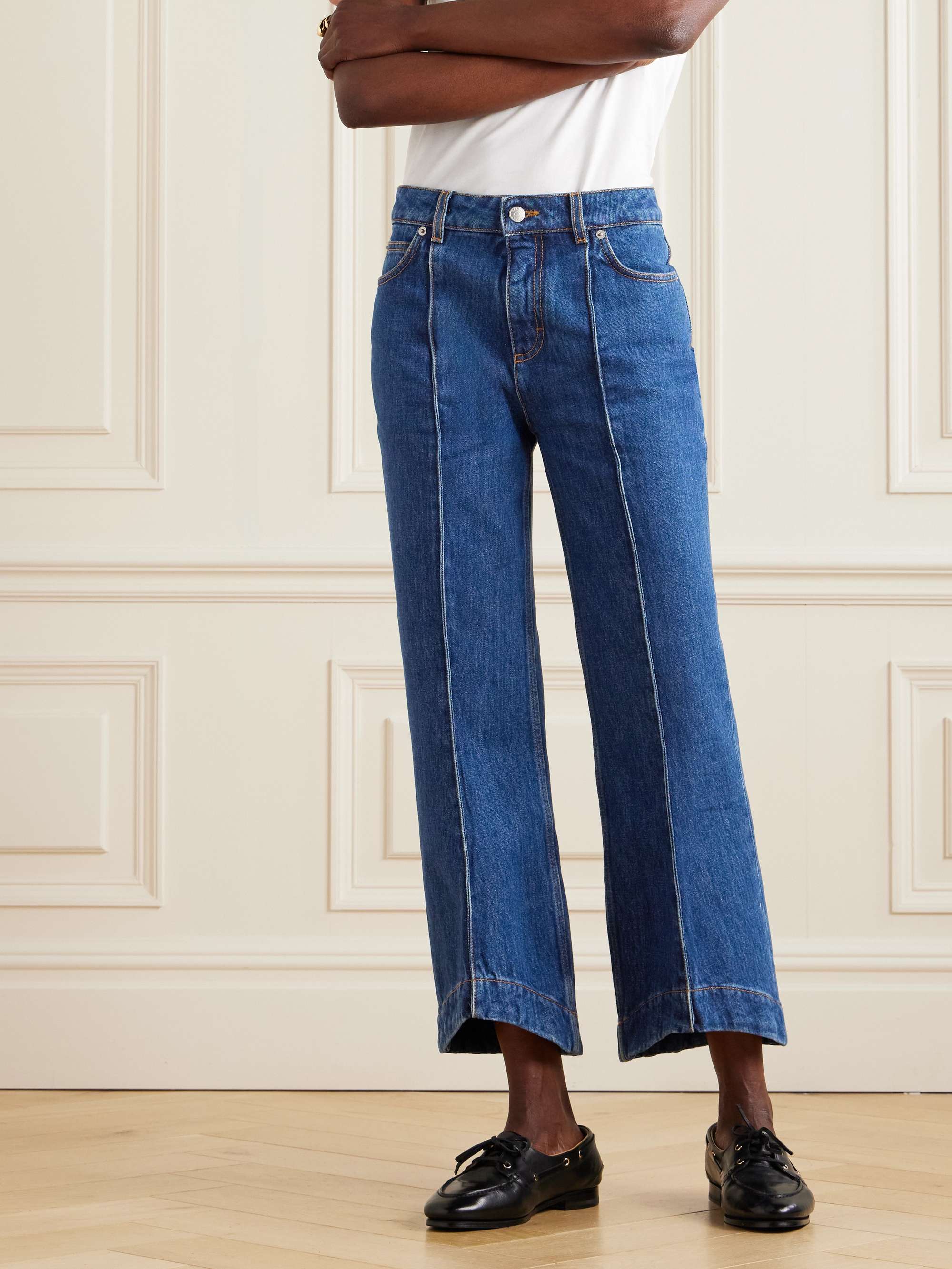 Cropped paneled high-rise flared jeans view