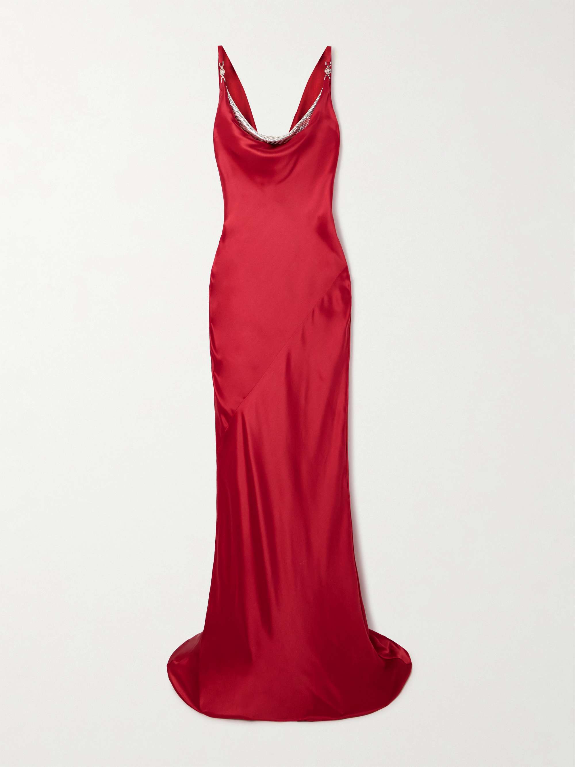 Sequin-trimmed draped silk-satin gown view