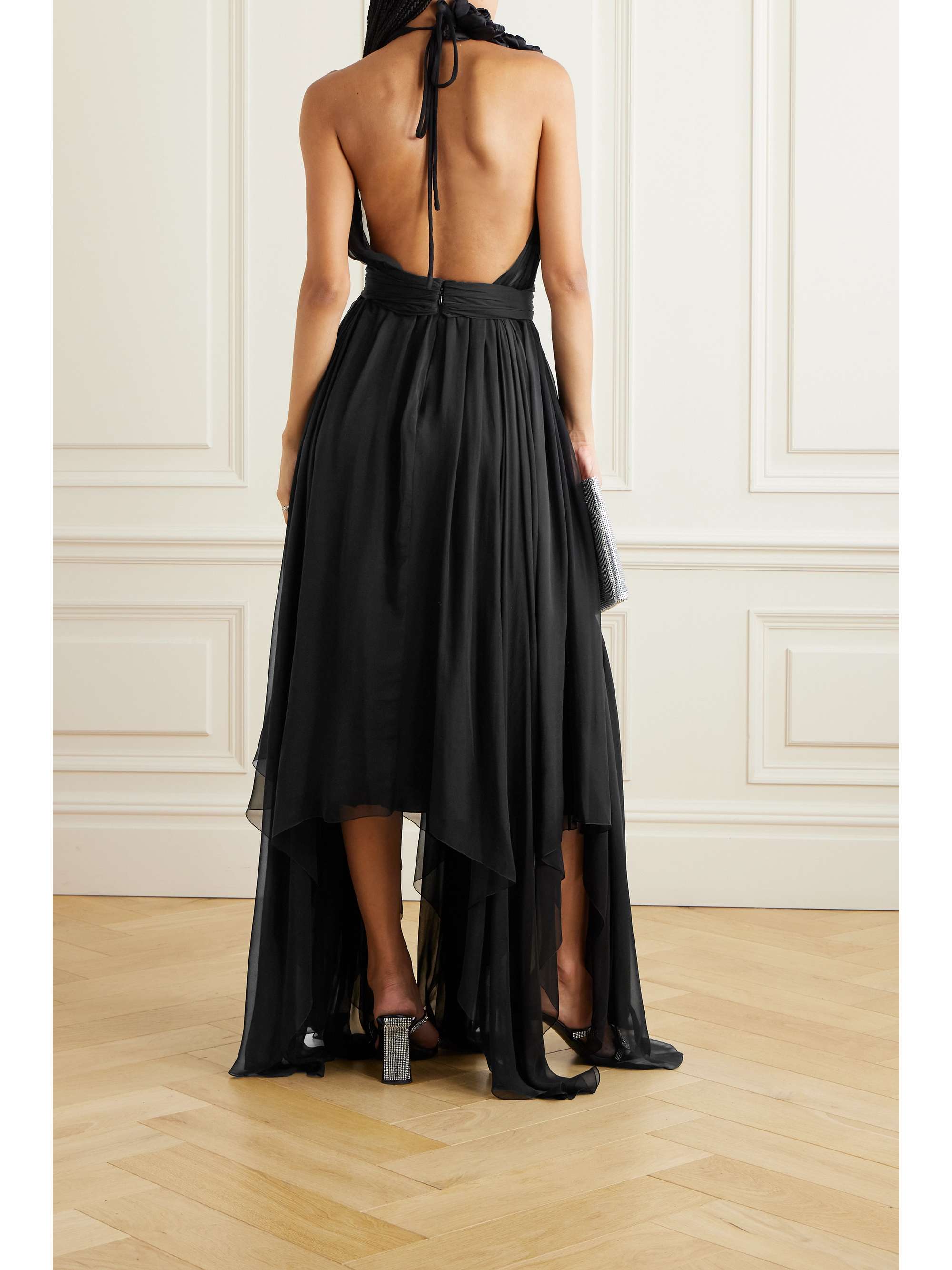 Appliquéd chiffon and crepe de chine gown view