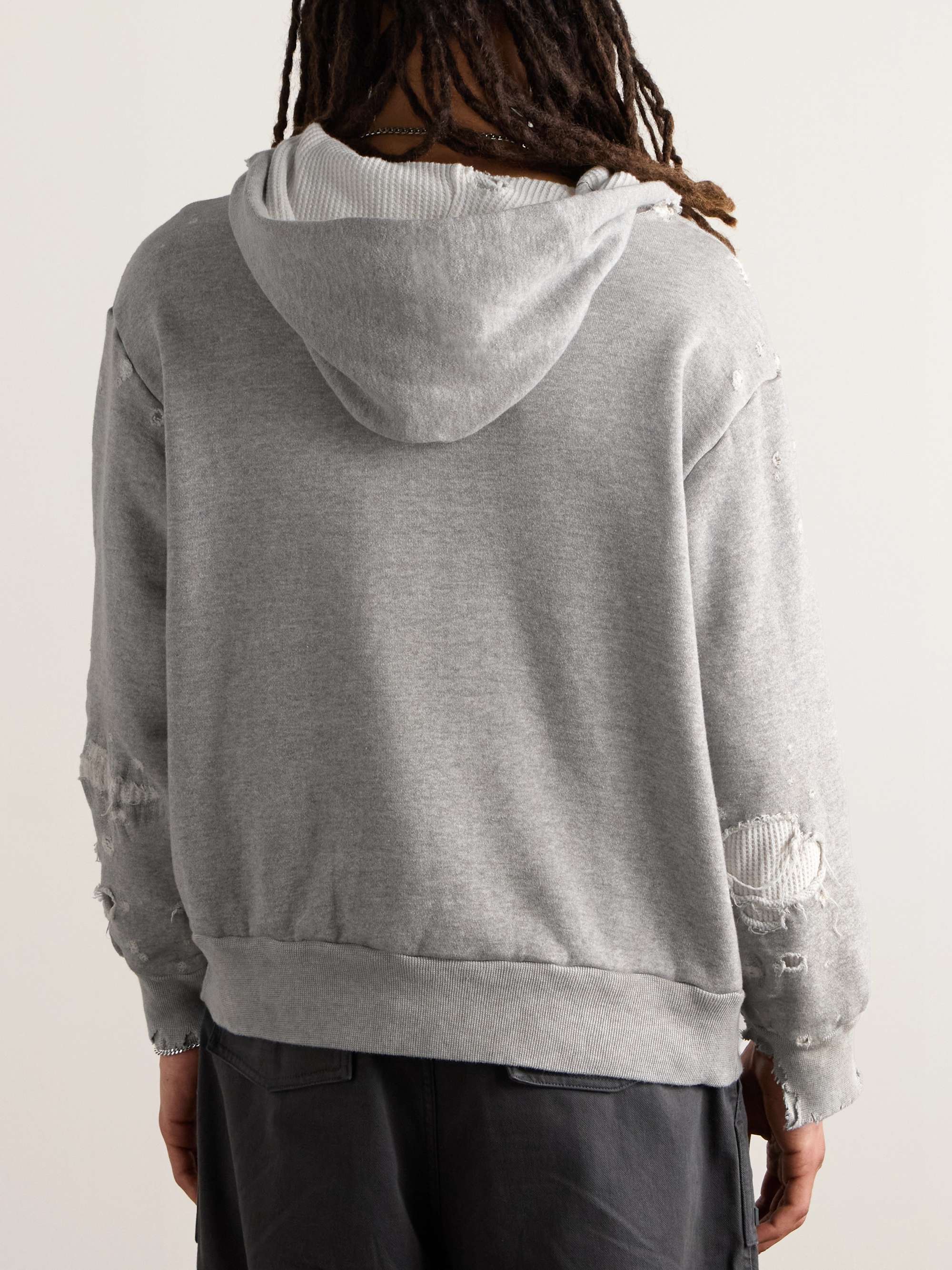 Logo-Appliquèd Distressed Cotton-Jersey Hoodie view