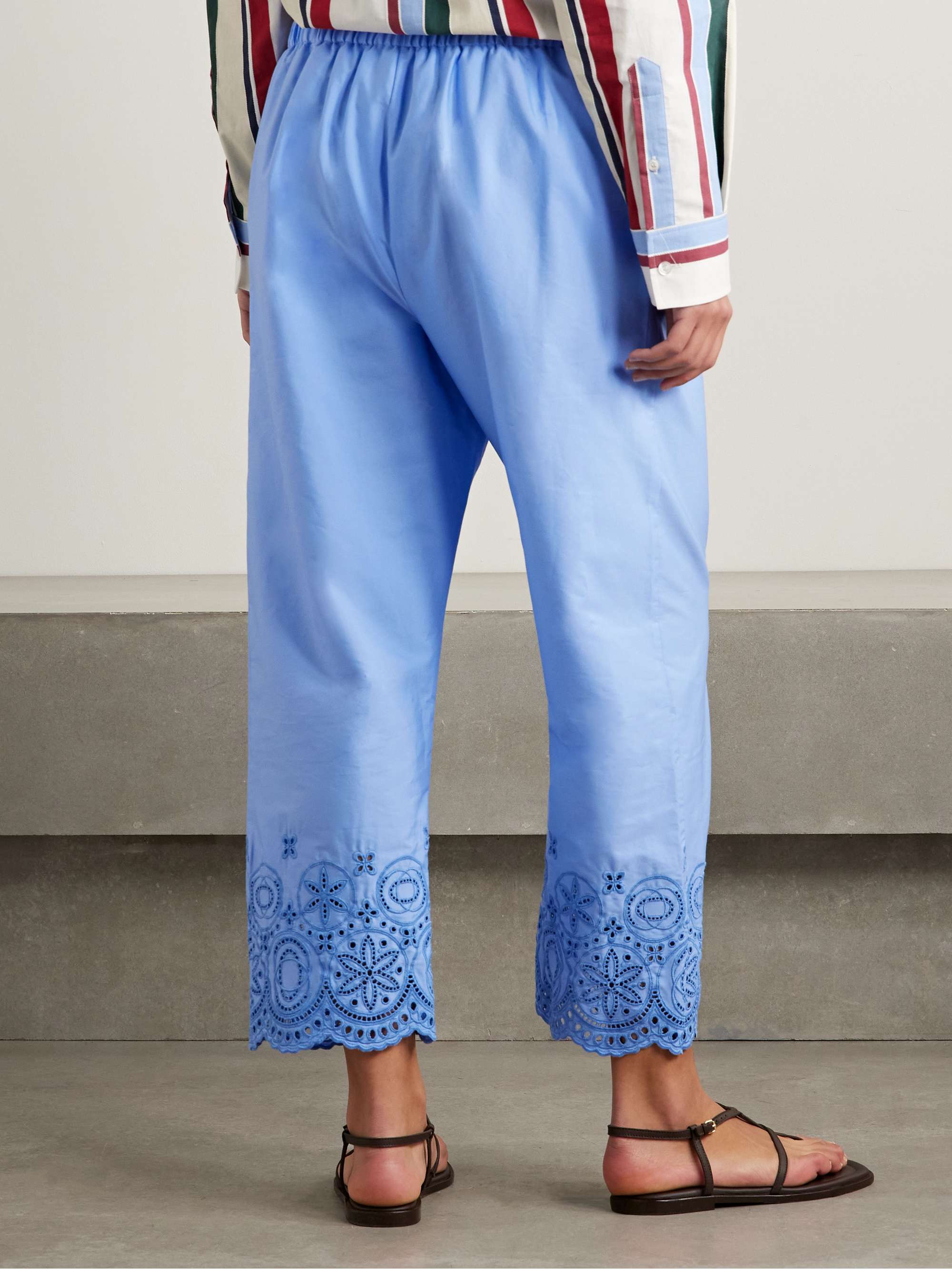 Broderie anglaise cotton-blend poplin straight-leg pants view
