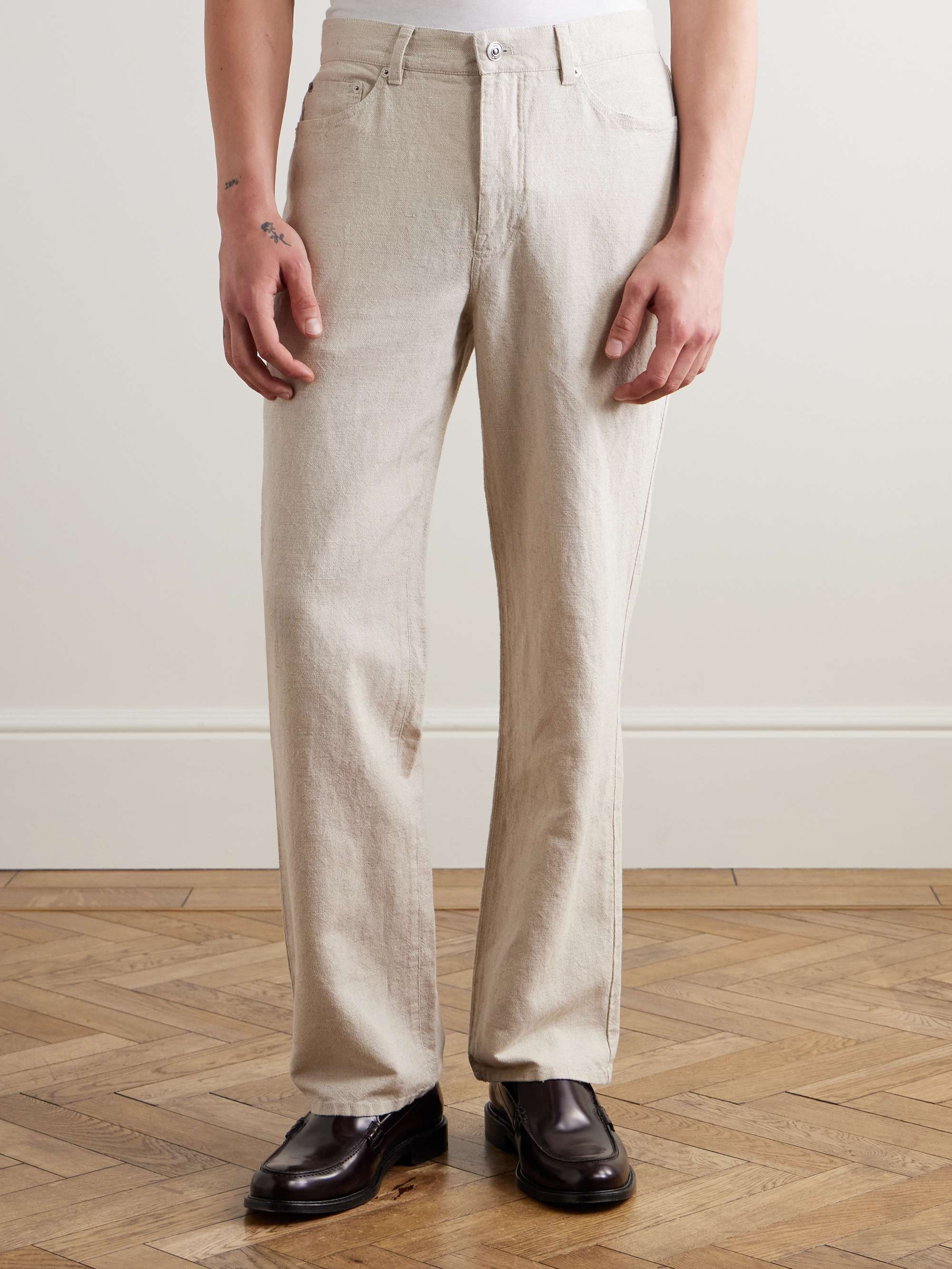 Edward Straight-Leg Linen and Cotton-Blend Trousers view