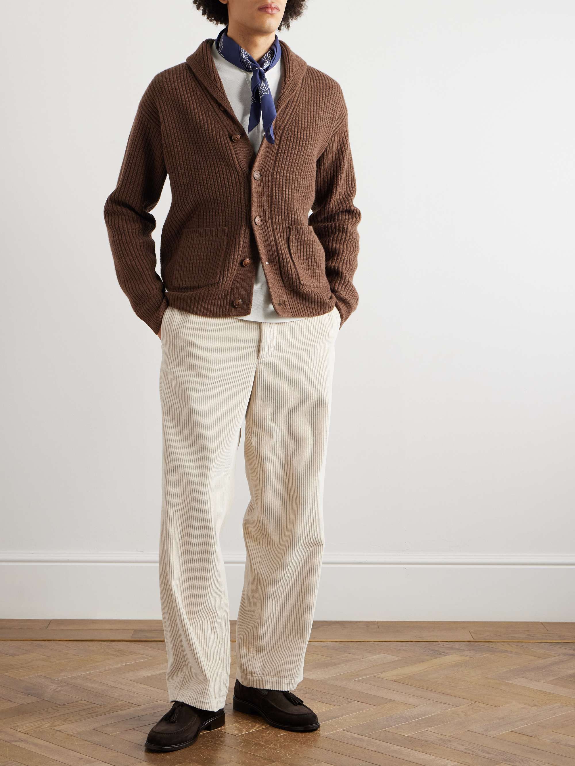 Shawl-Collar Wool and Cashmere-Blend Cardigan view