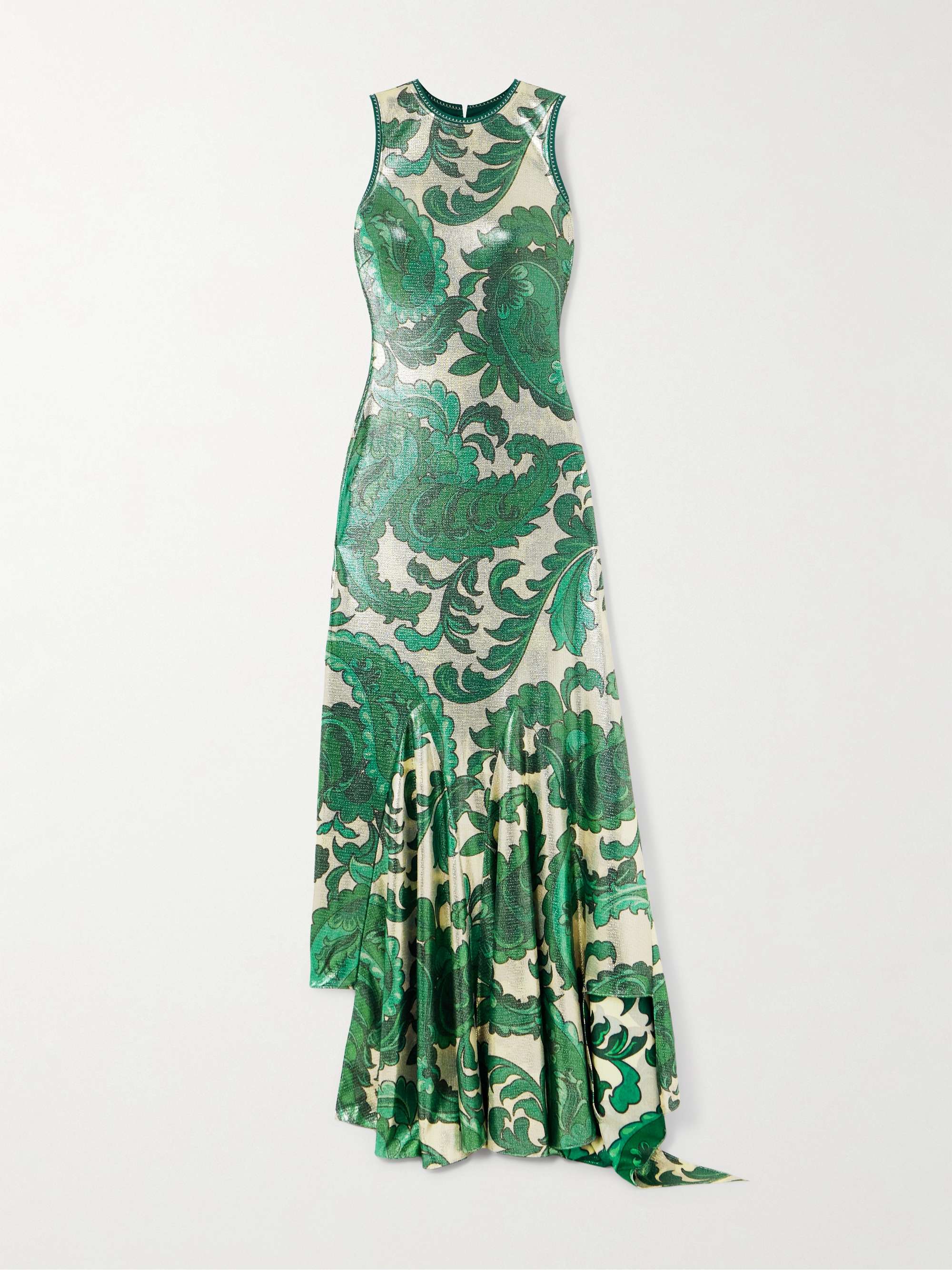 Asymmetric open-back paisley-print sequined jersey dress view