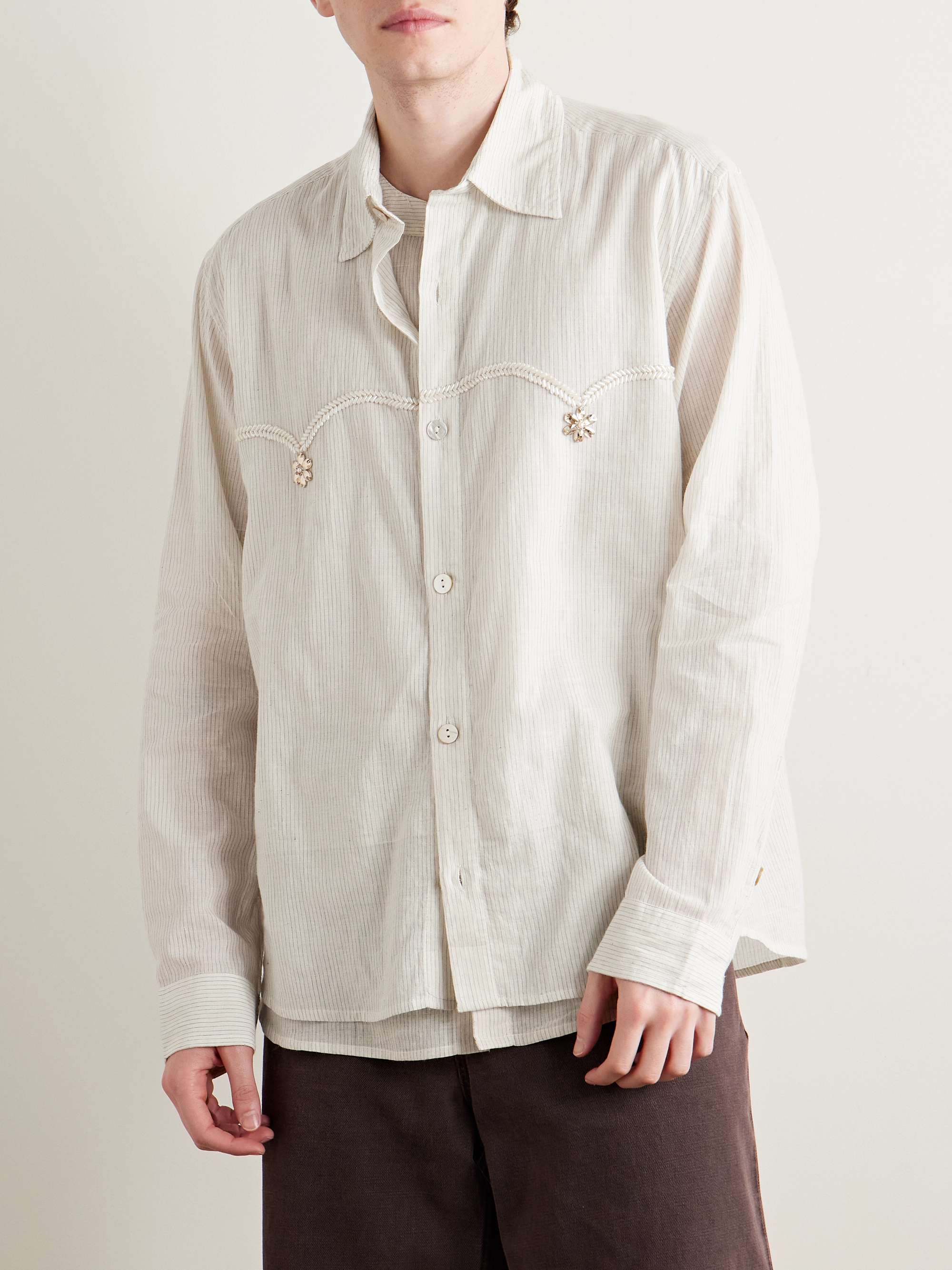 Embellished Striped Cotton-Voile Shirt view