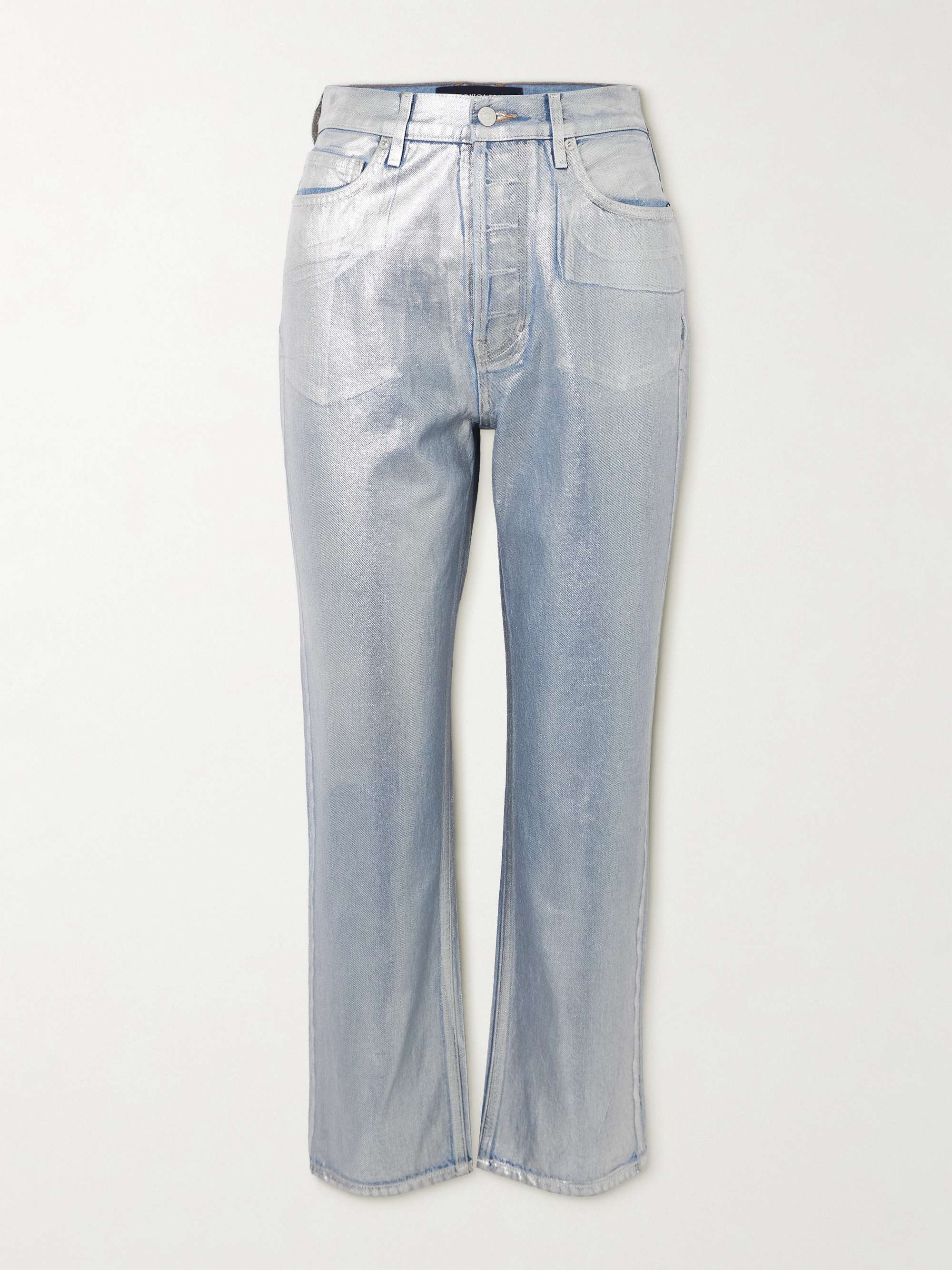 Daniela high-rise straight-leg metallic coated jeans view
