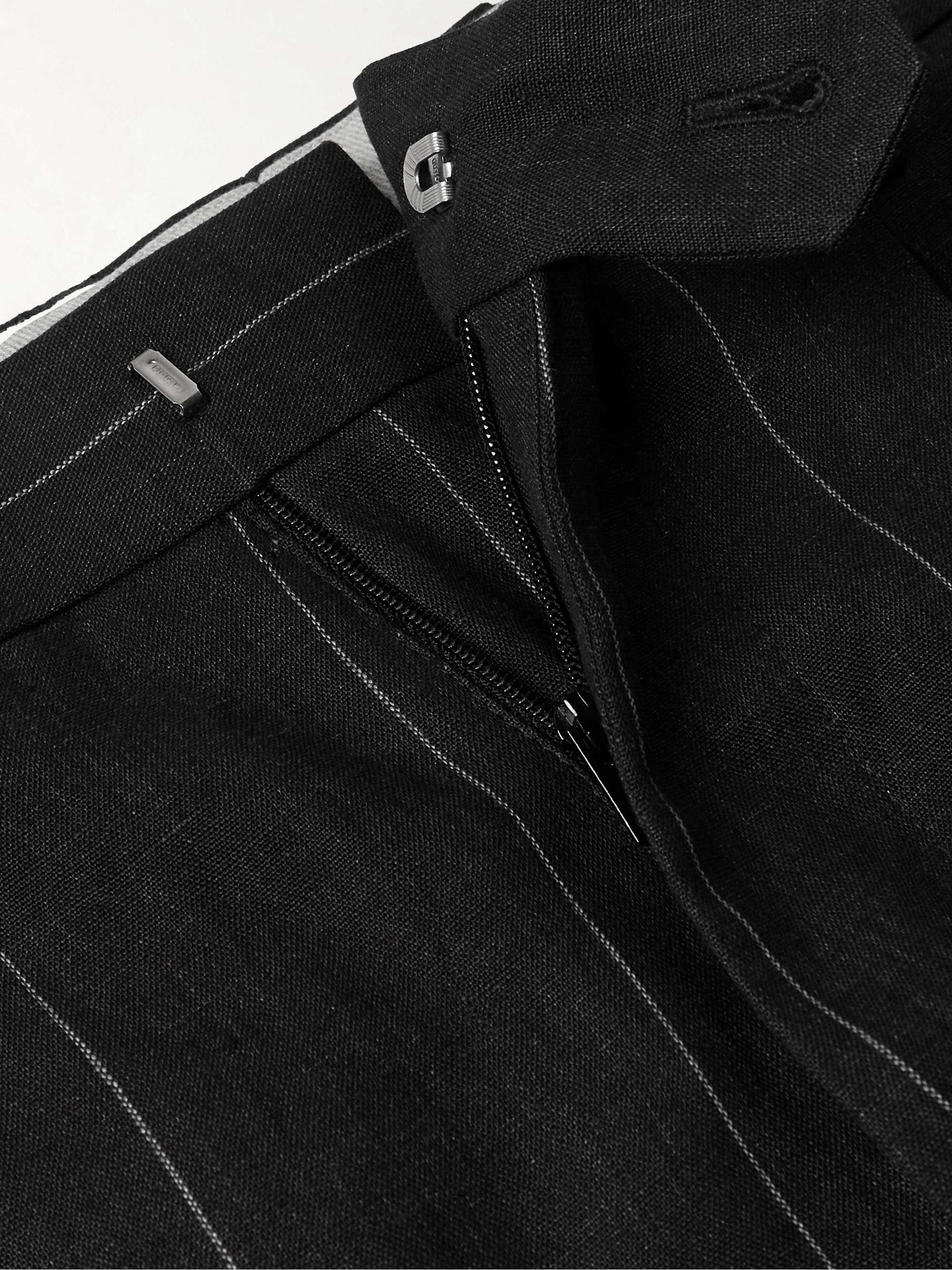 Slim-Fit Pleated Pinstriped Linen Suit Trousers view