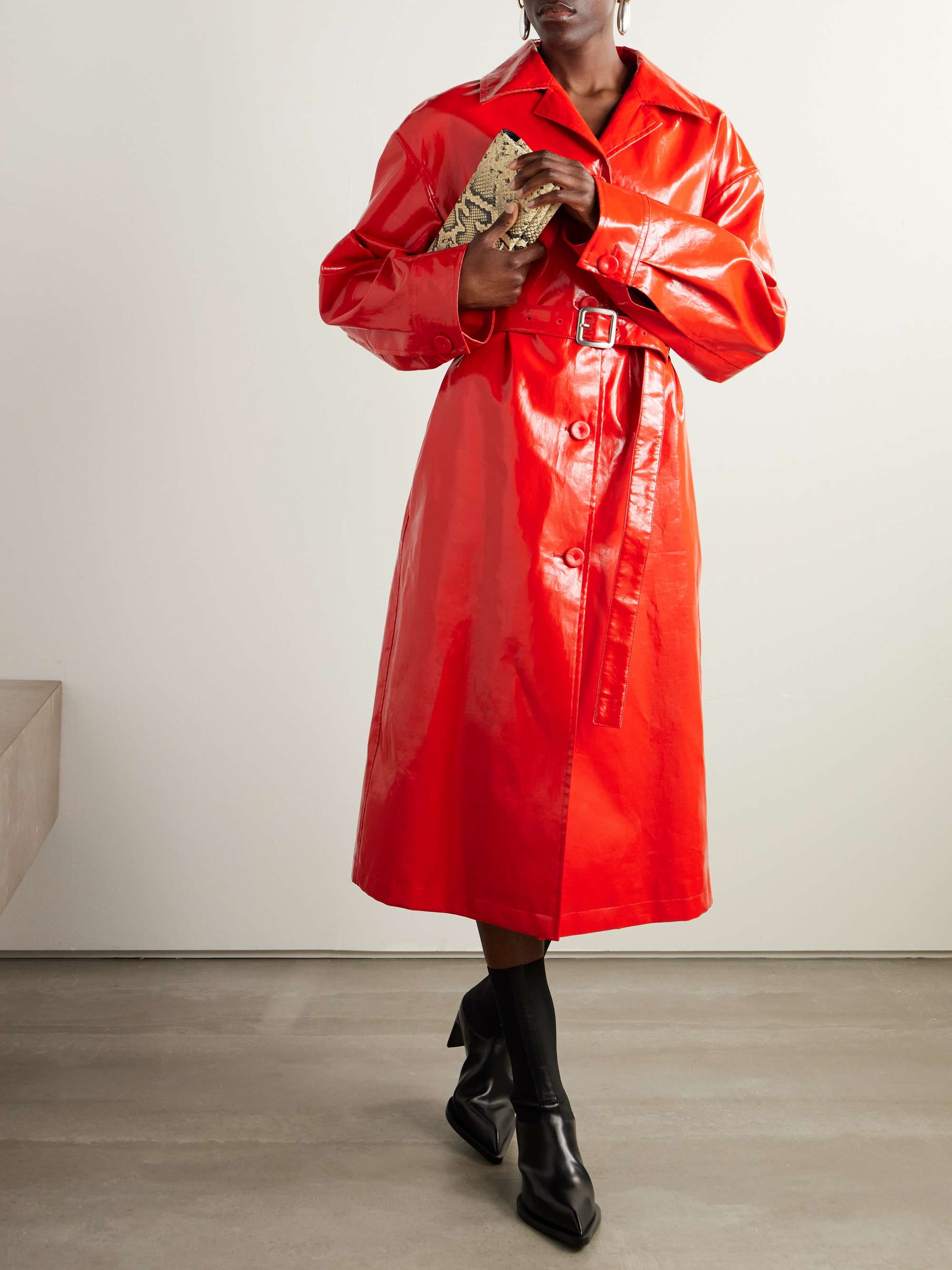 Belted coated-linen trench coat view