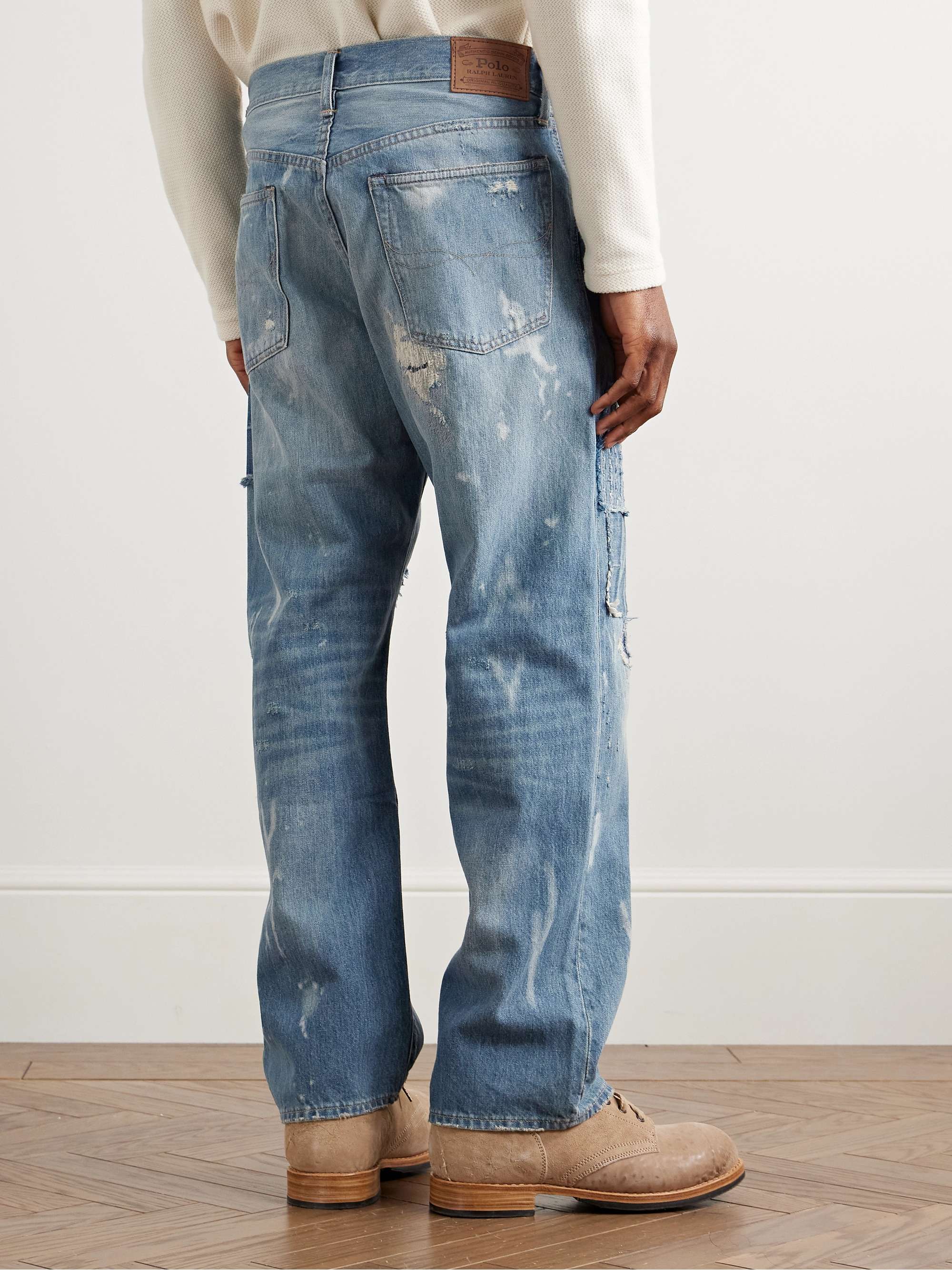 Straight-Leg Distressed Patchwork Jeans view