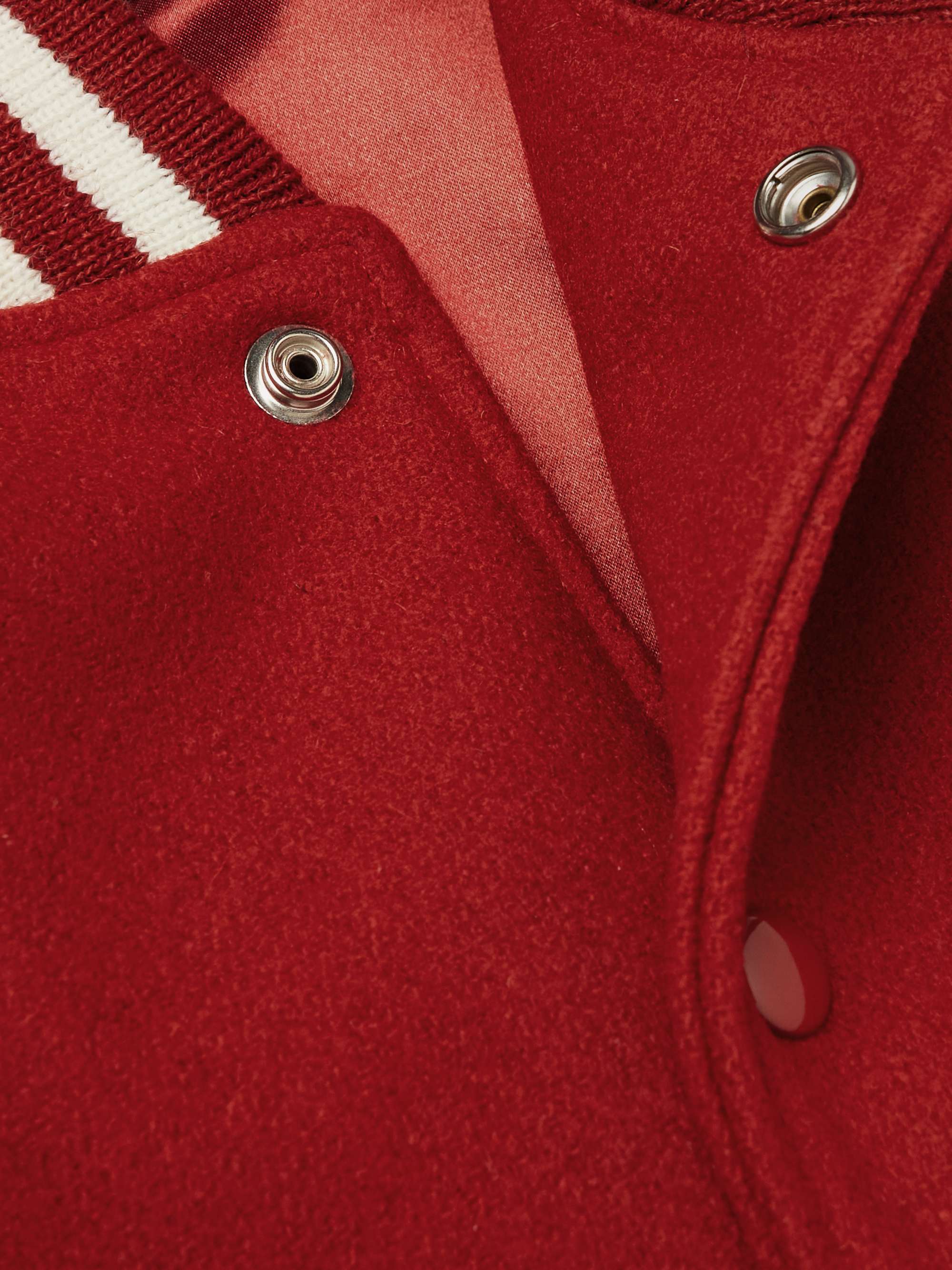The Hayes Leather-Trimmed Wool-Blend Varsity Jacket view