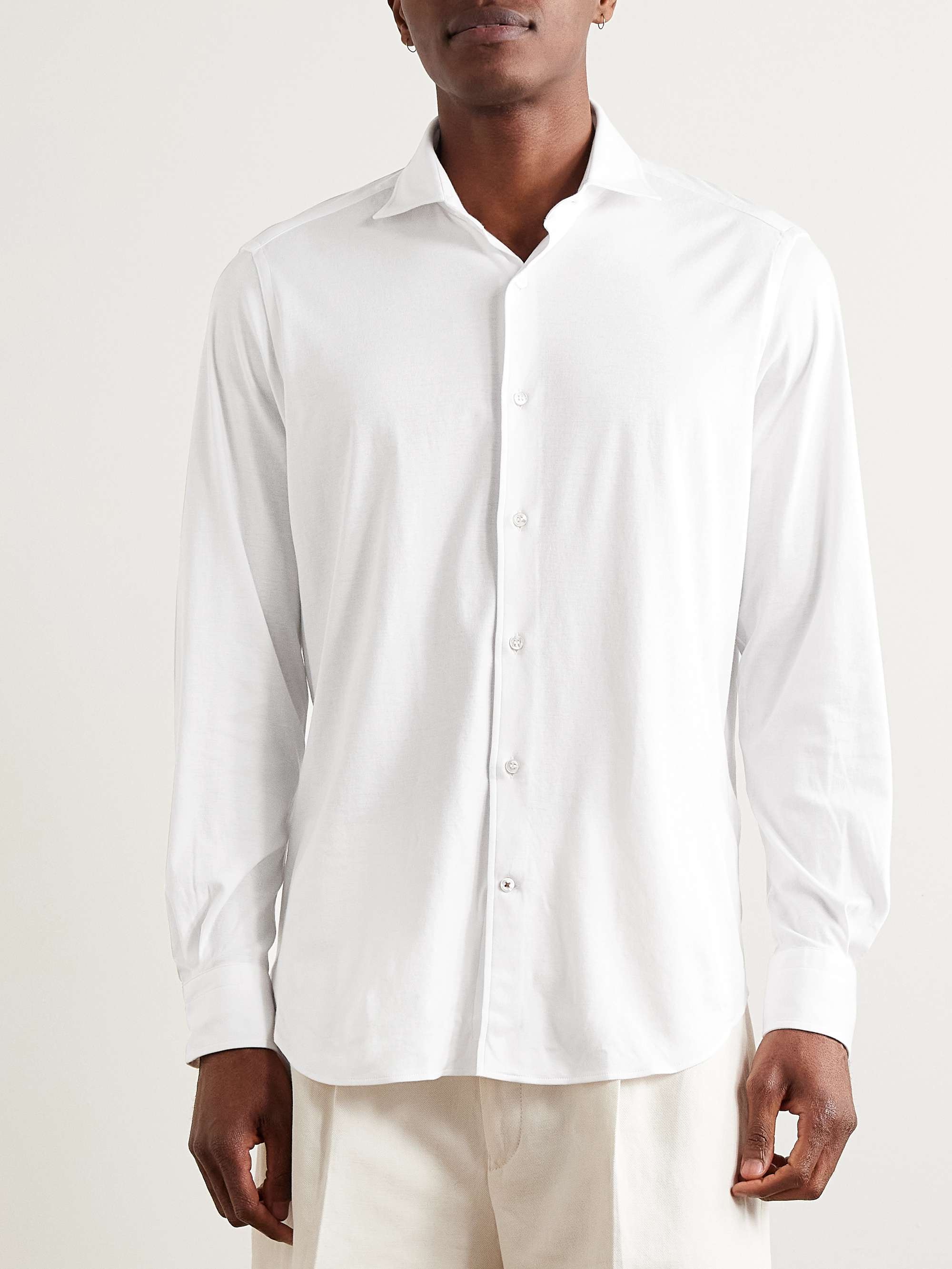 Andrew Cutaway-Collar Cotton-Jersey Shirt view