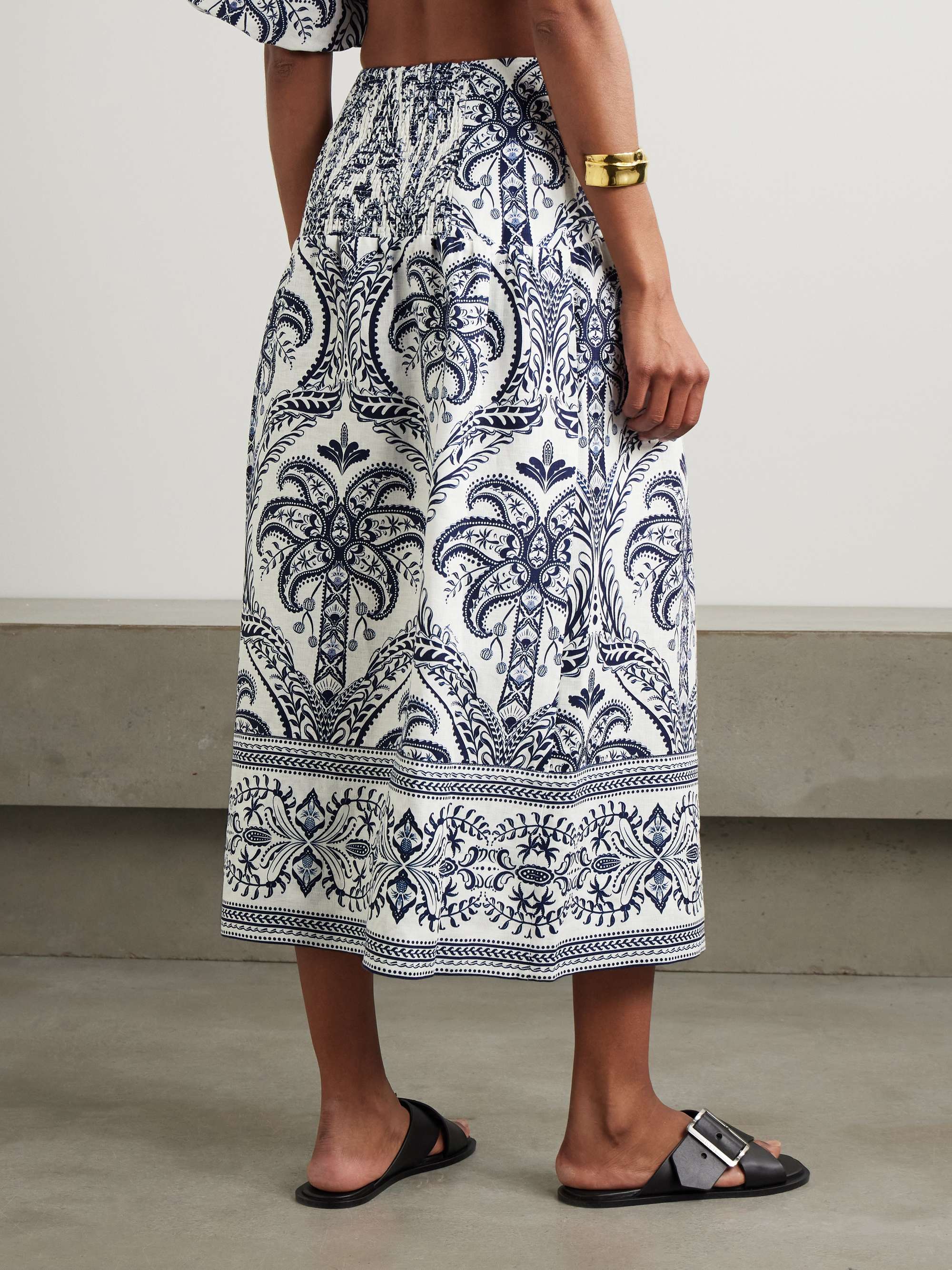 Tripical Cameo shirred printed linen midi skirt view