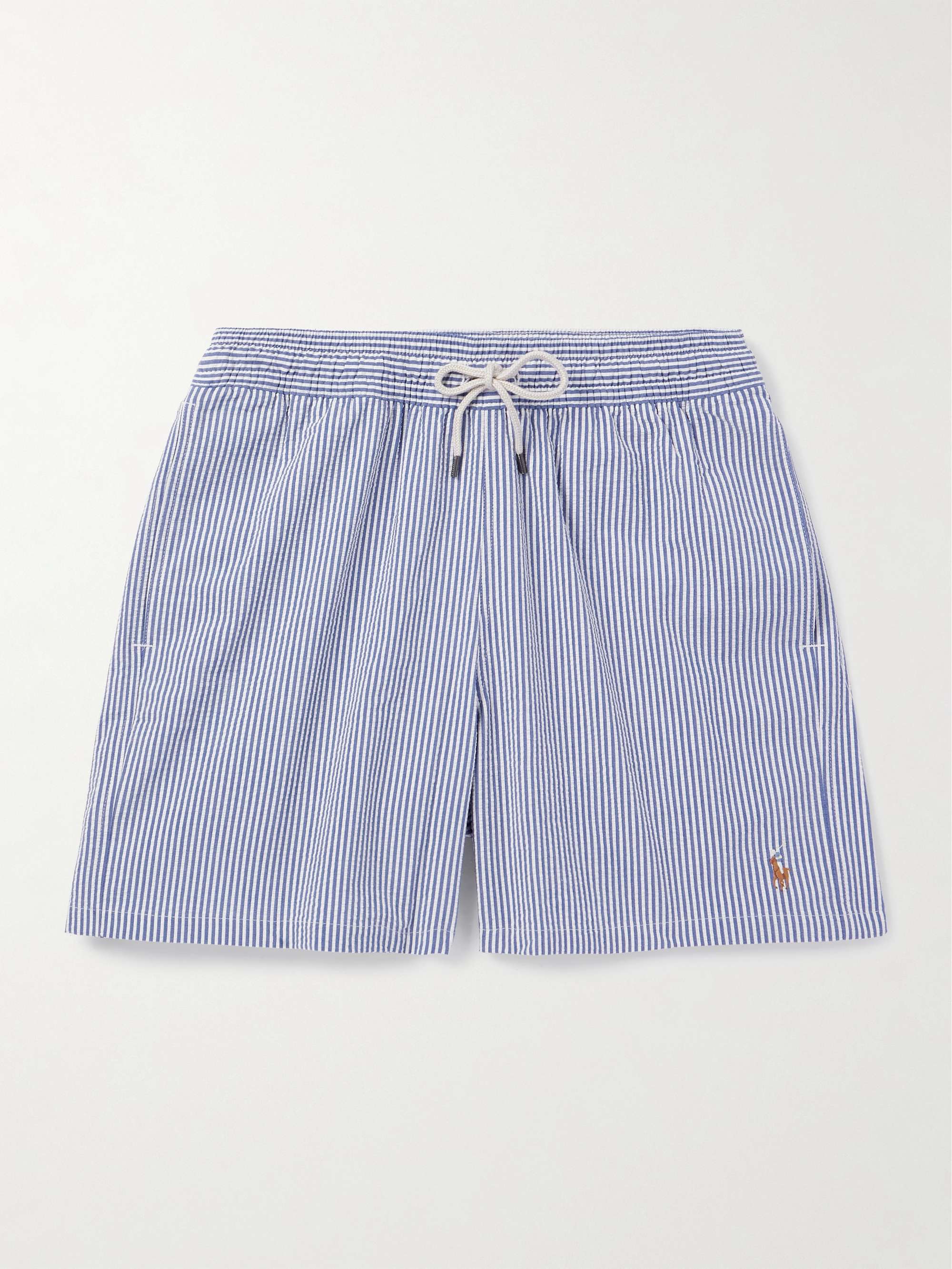Traveler Straight-Leg Mid-Length Striped Cotton-Blend Seersucker Swim Shorts view