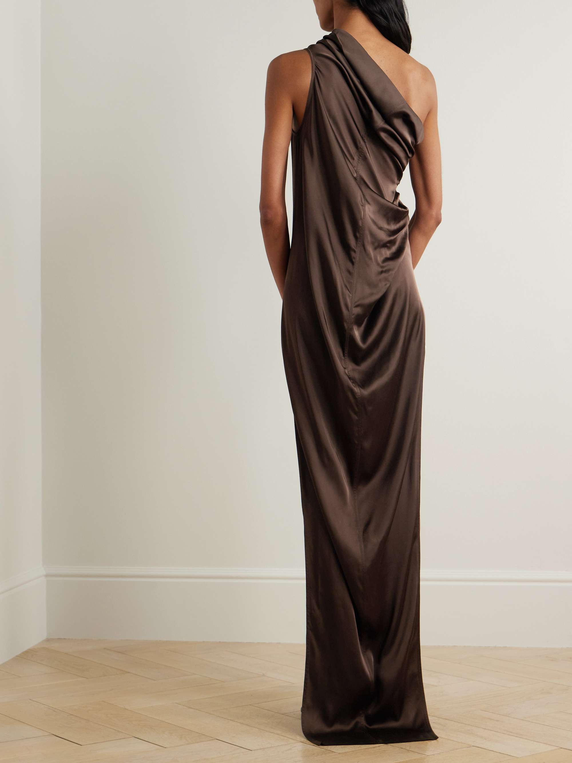 Athena Arrowhead one-shoulder draped satin maxi dress view