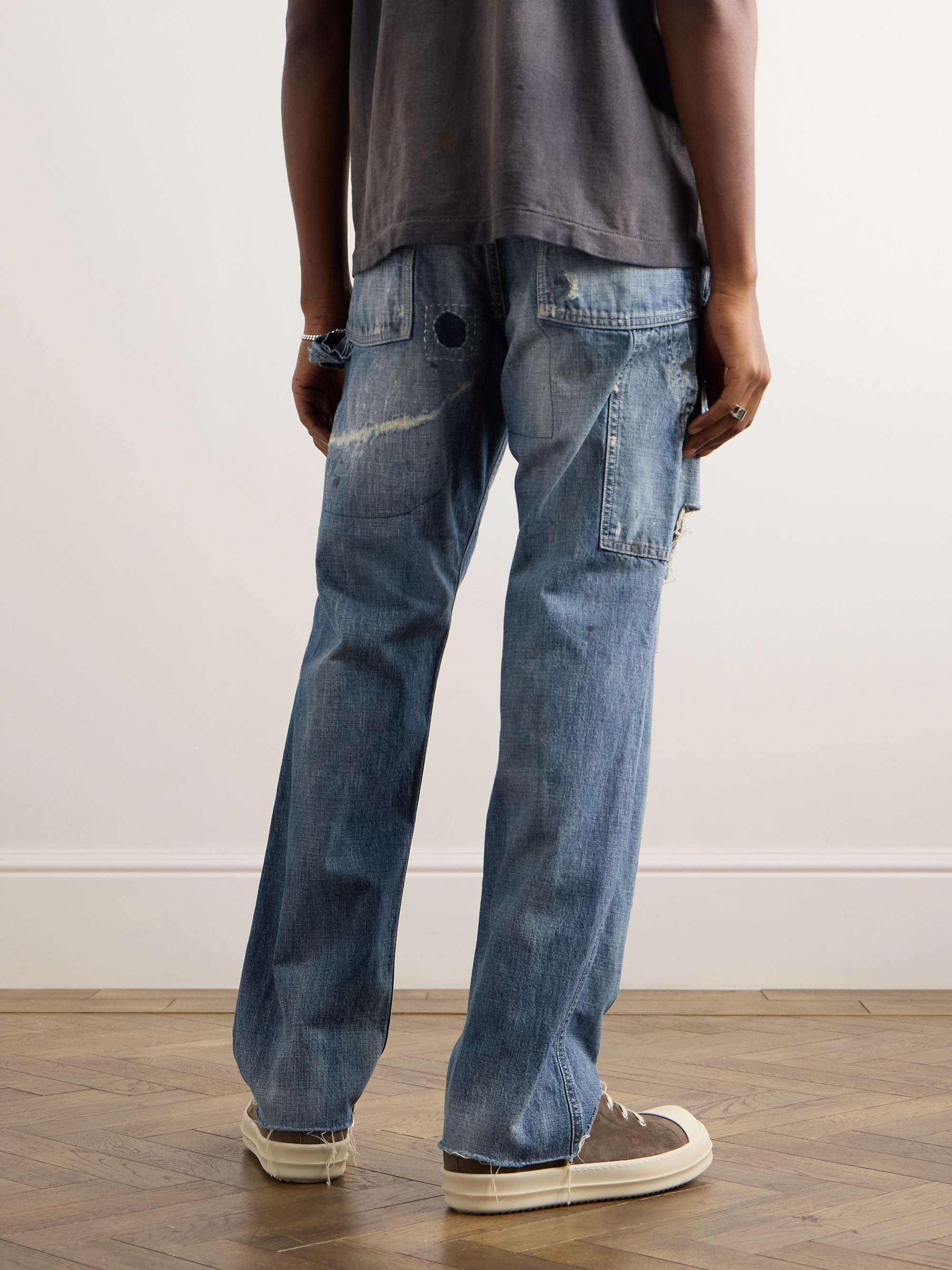 Straight-Leg Distressed Paint-Spattered Jeans view
