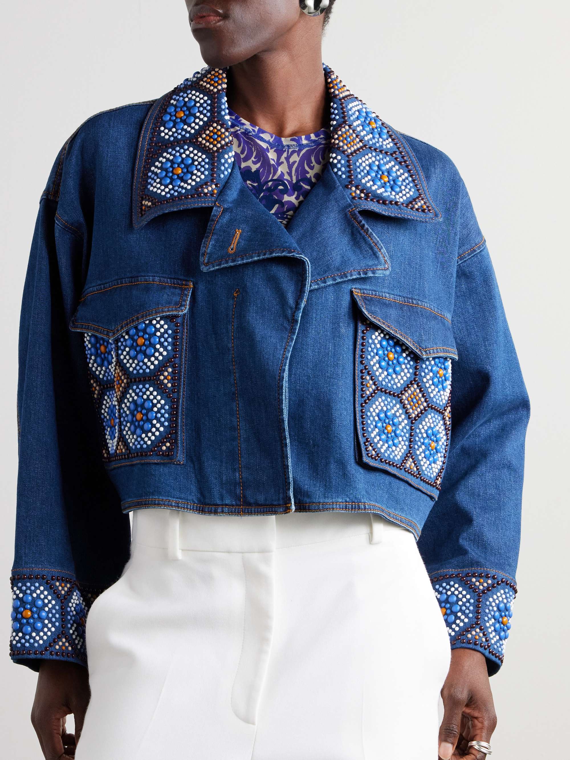 Bead-embellished denim jacket view