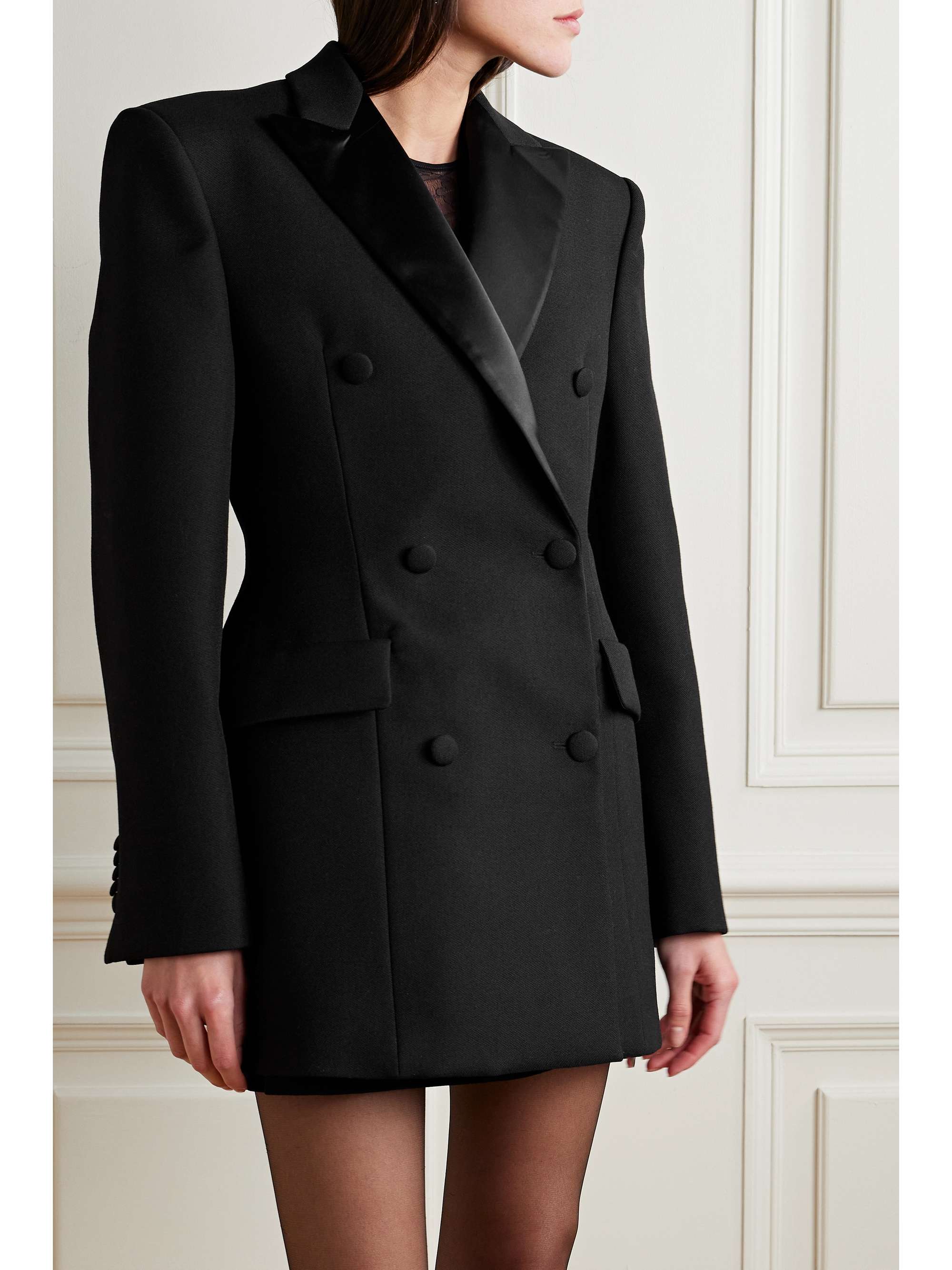 Silk-satin trimmed double-breasted grain de poudre wool mini dress view