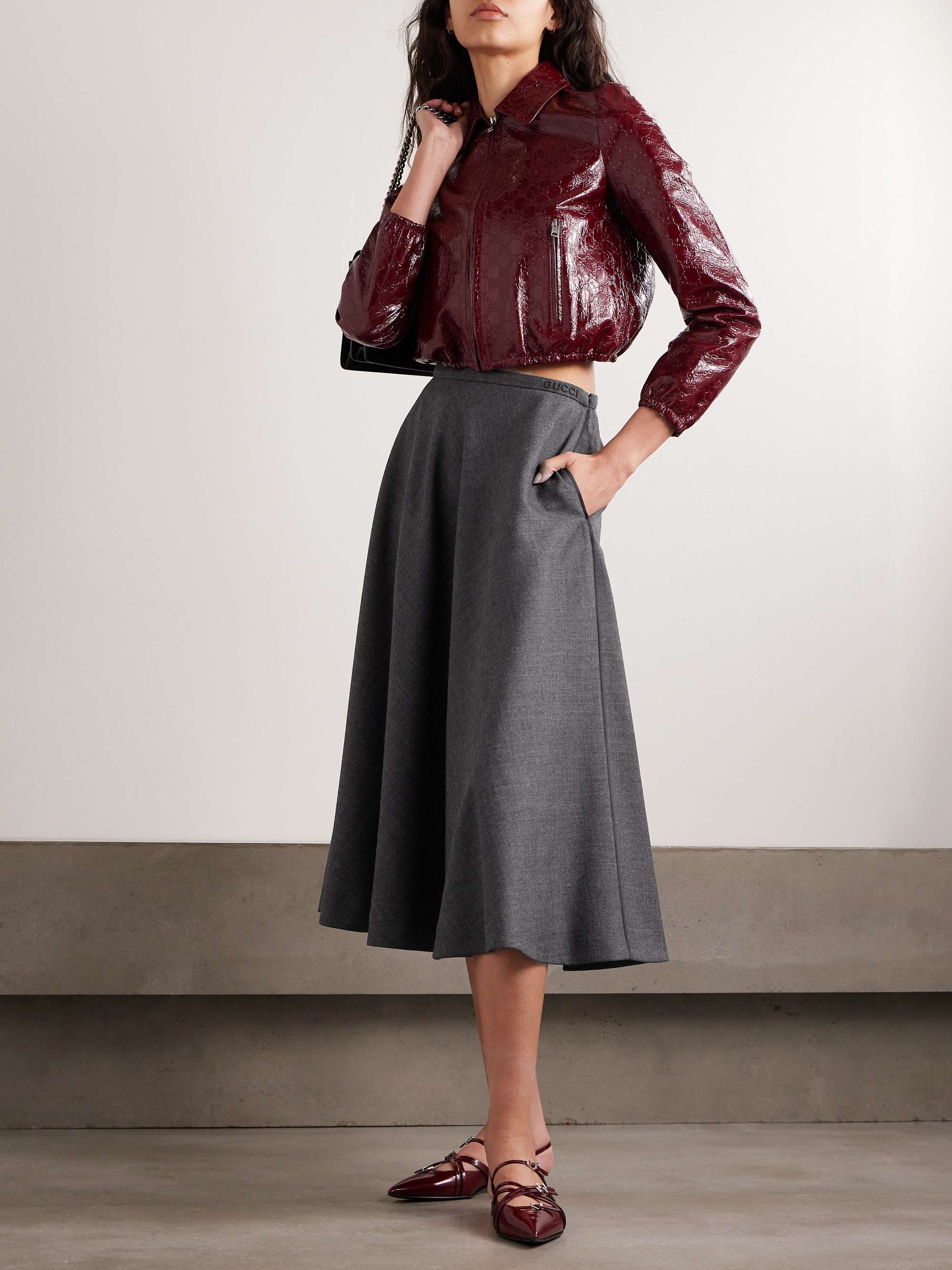 Embroidered wool midi skirt view