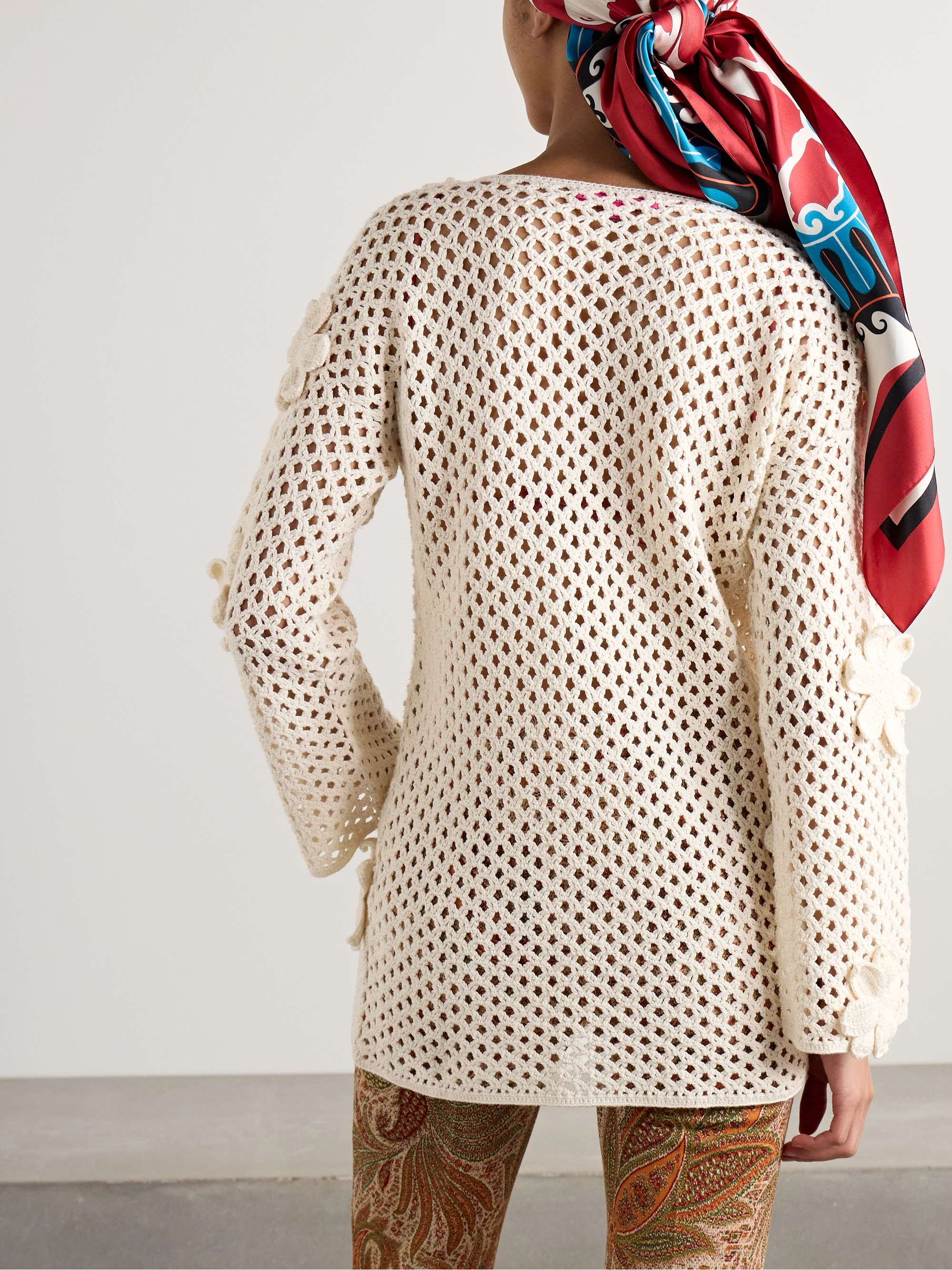 Appliquéd open-knit cotton sweater view