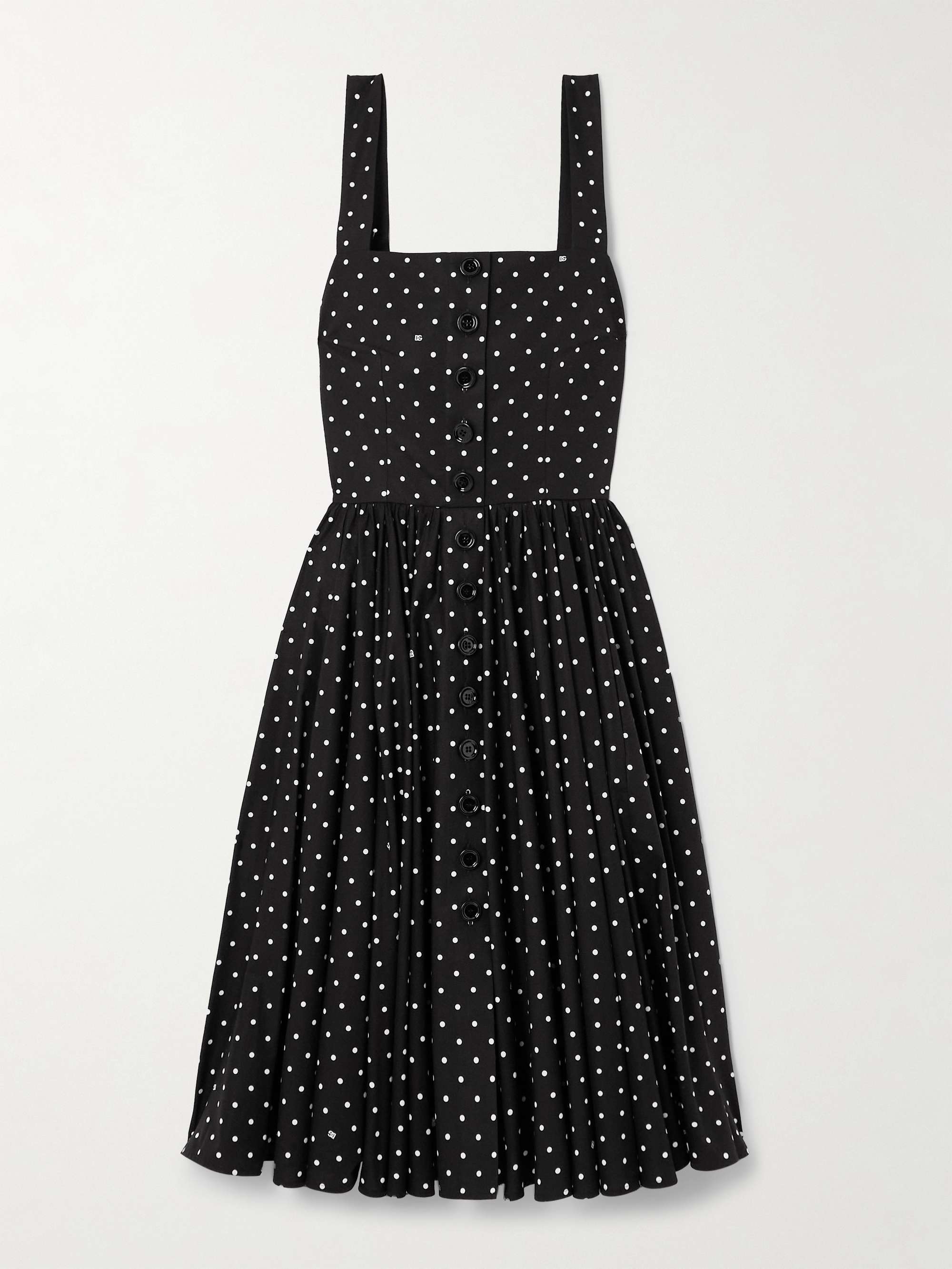Gathered polka-dot cotton-poplin midi dress view