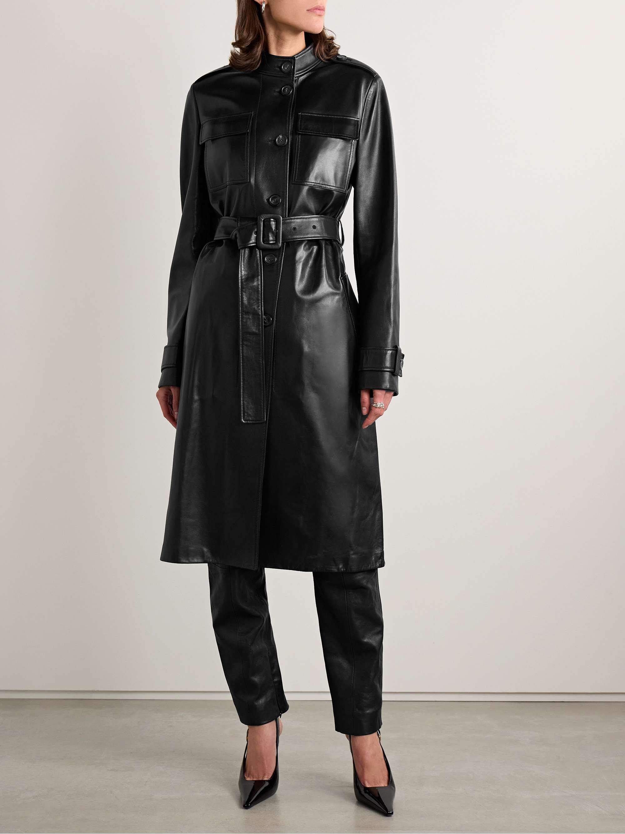 Celine belted leather trench coat view