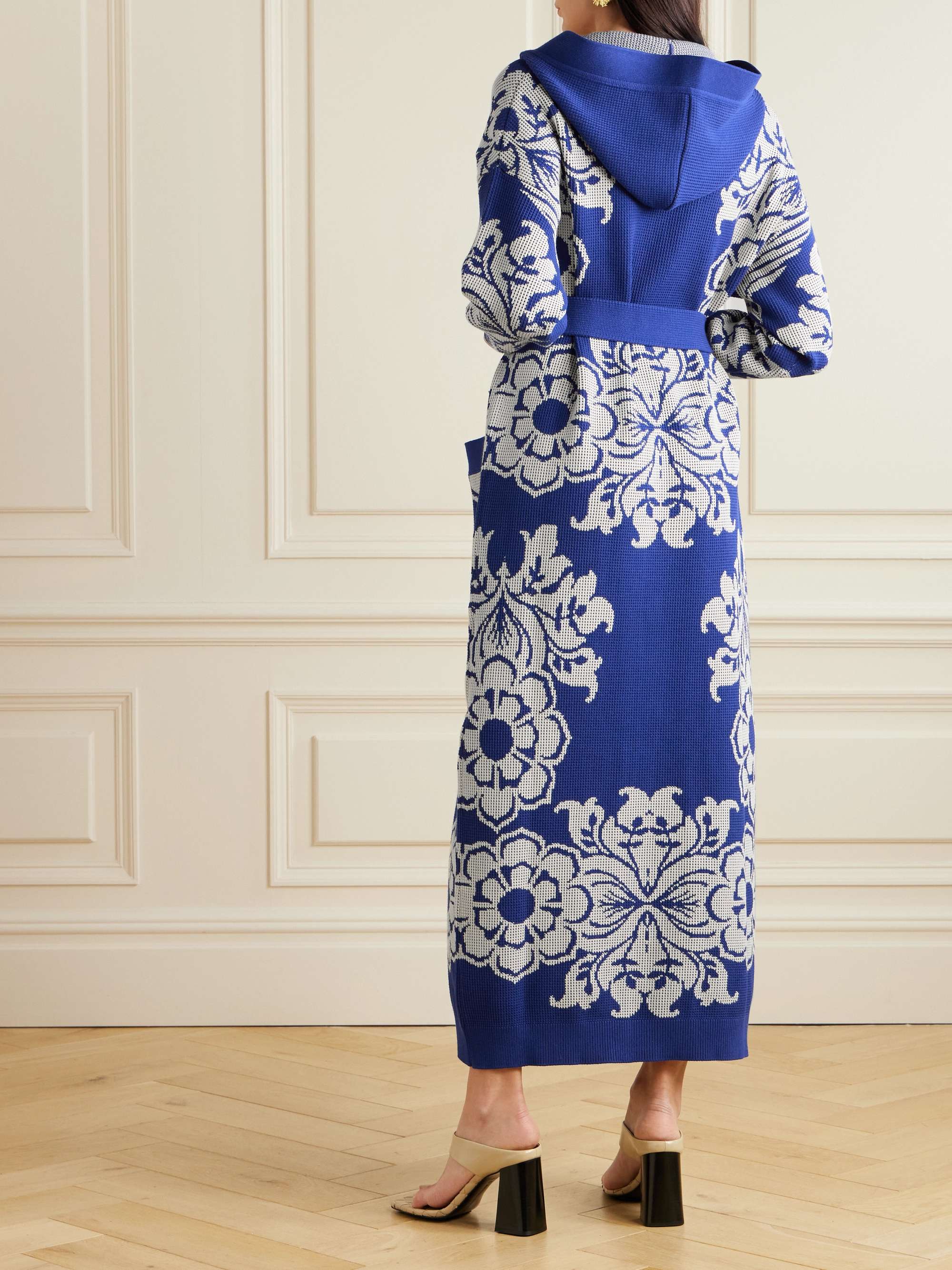 Hooded belted waffle-knit jacquard cardigan view