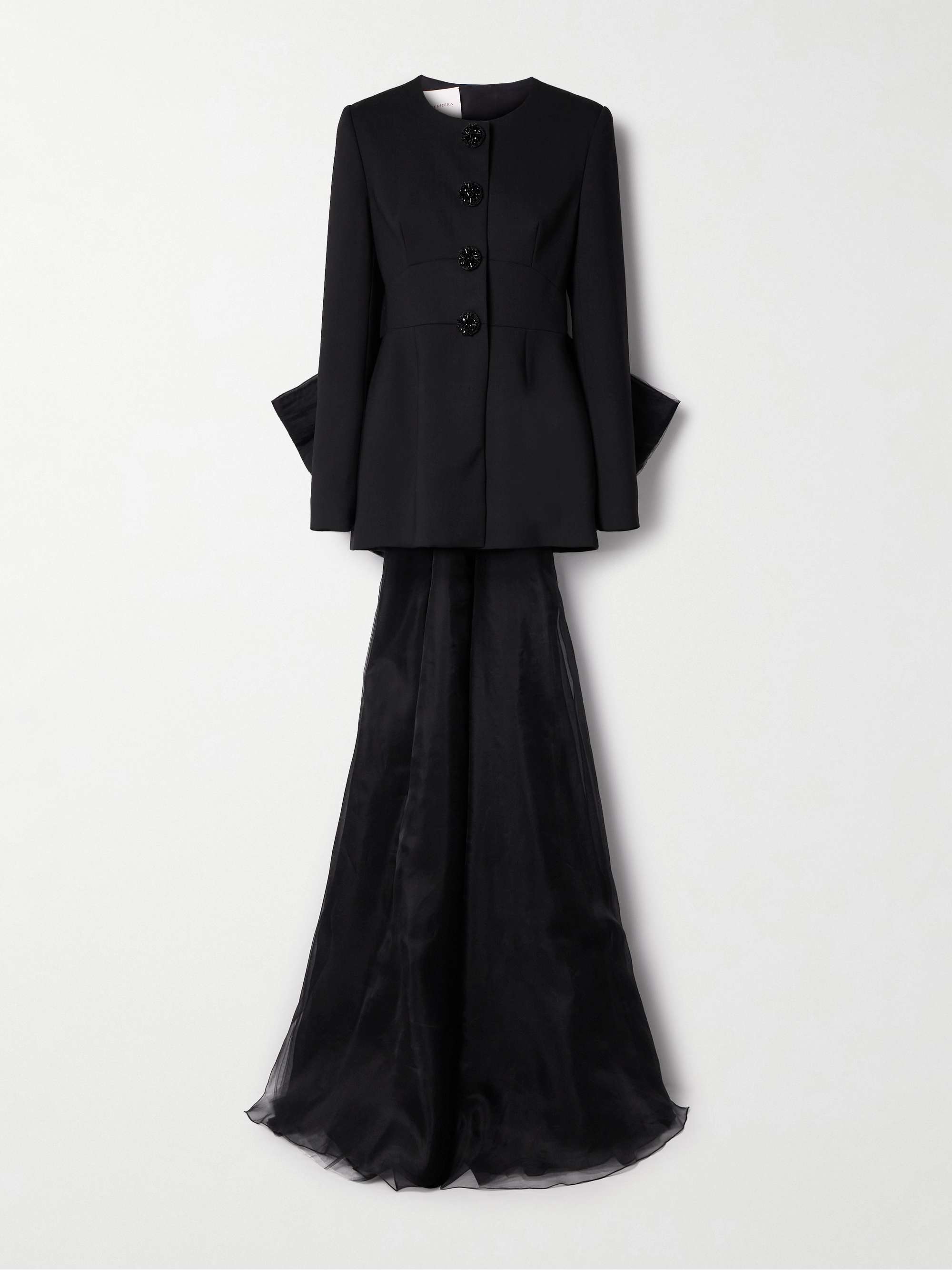 Cutout embellished tulle-trimmed wool-blend crepe jacket view