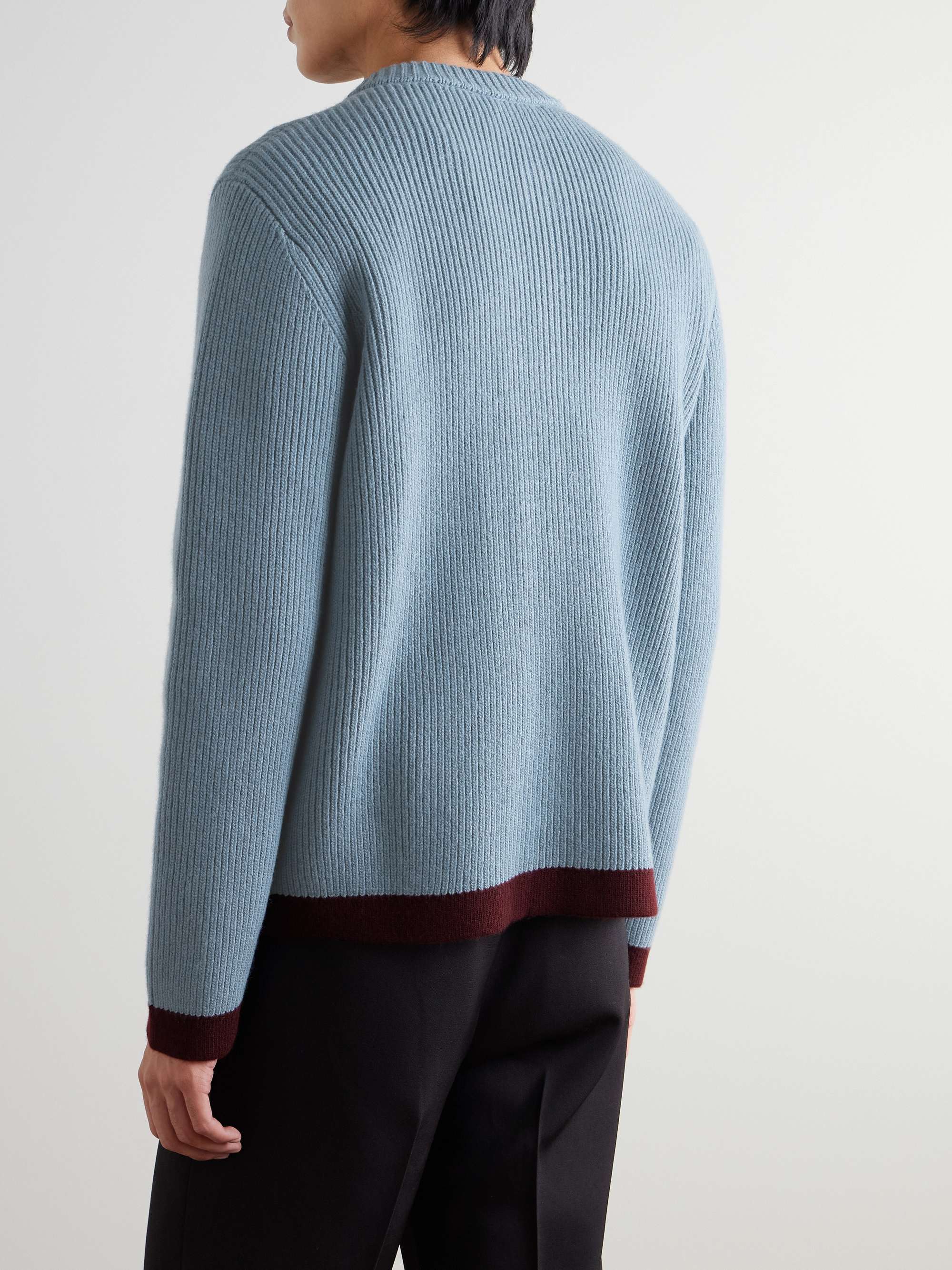 Two-Tone Logo-Jacquard Ribbed Wool Cardigan view