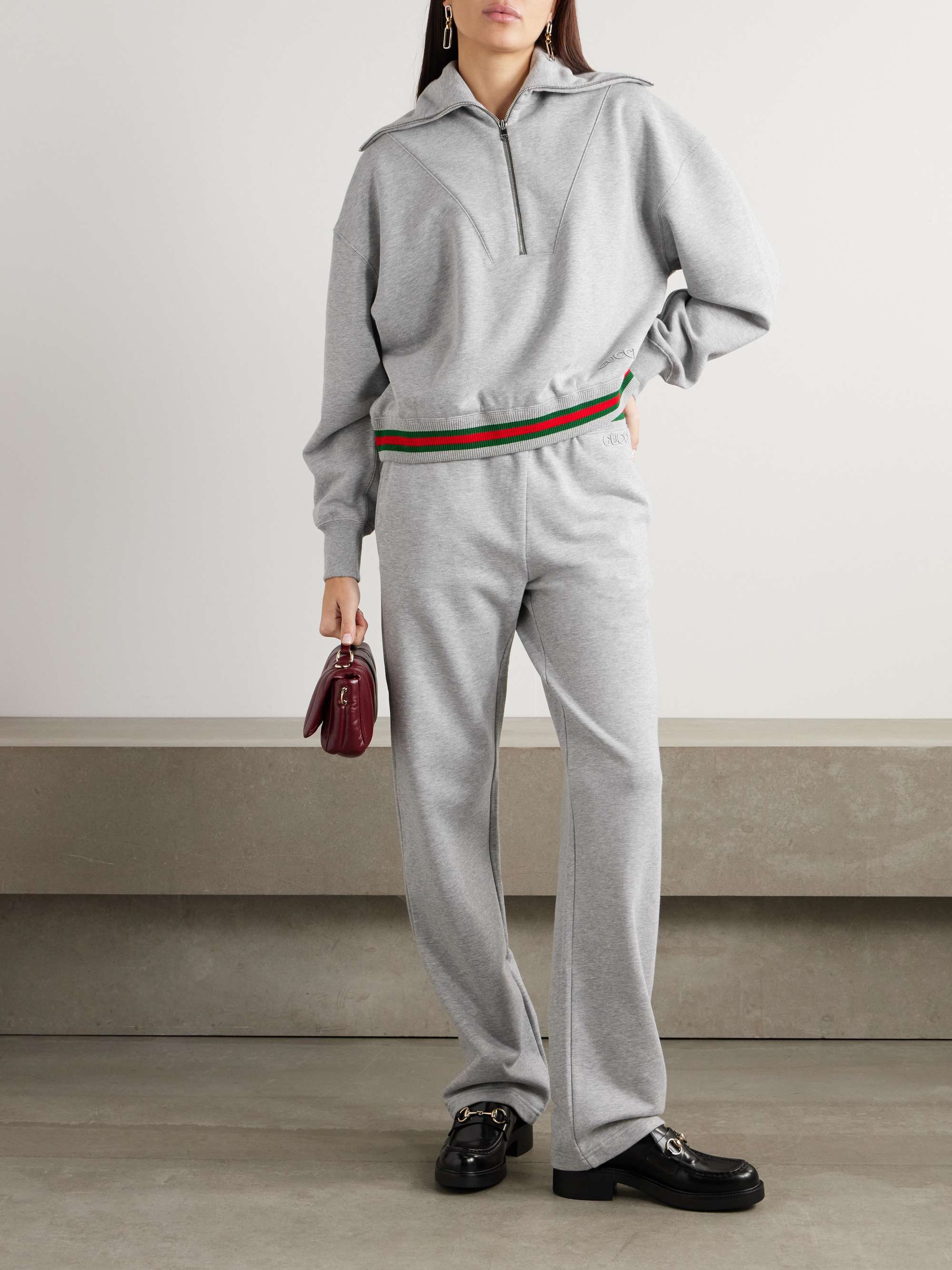Appliquéd striped cotton-jersey half-zip sweatshirt view