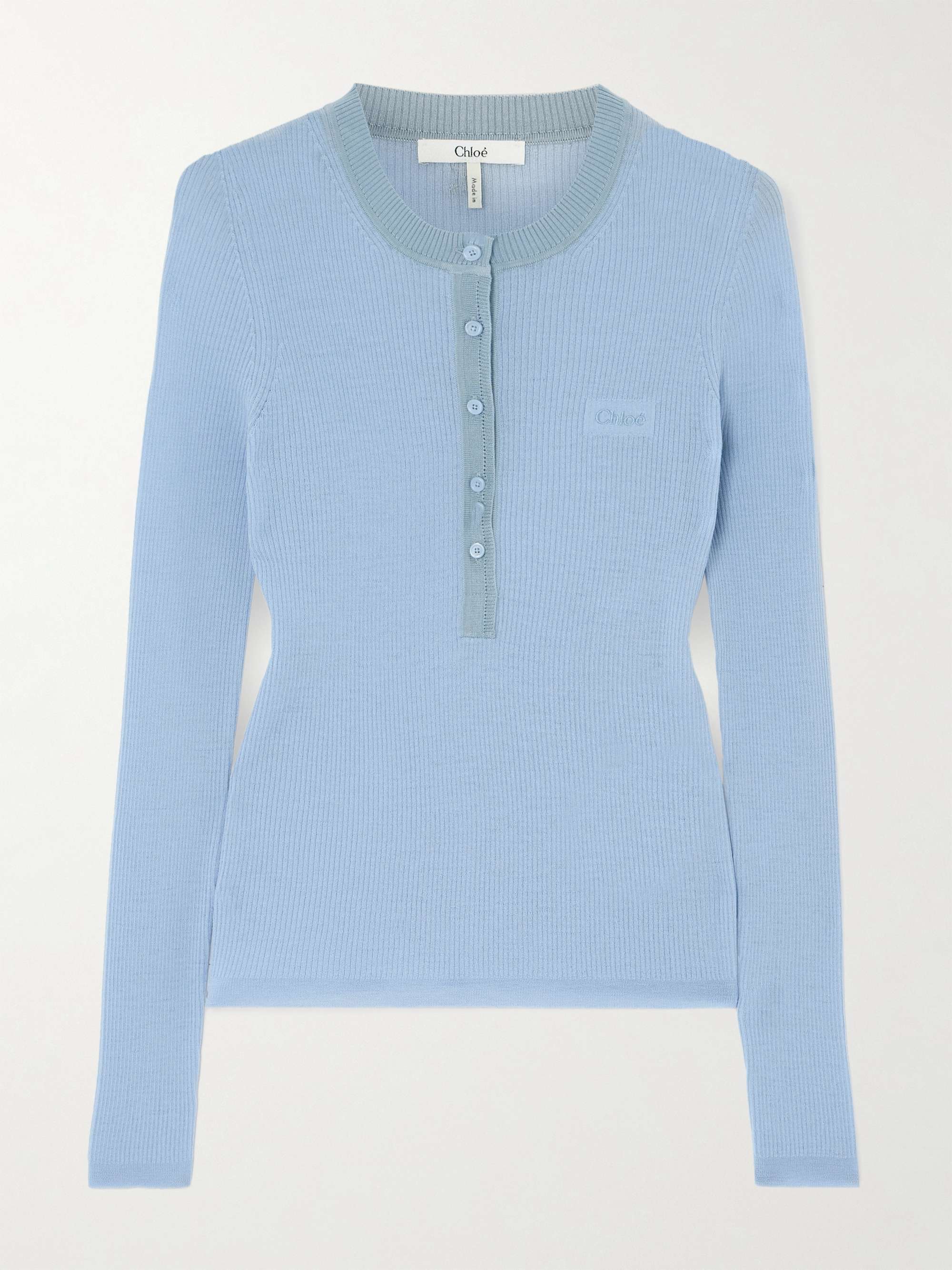 Silk-trimmed ribbed wool sweater view
