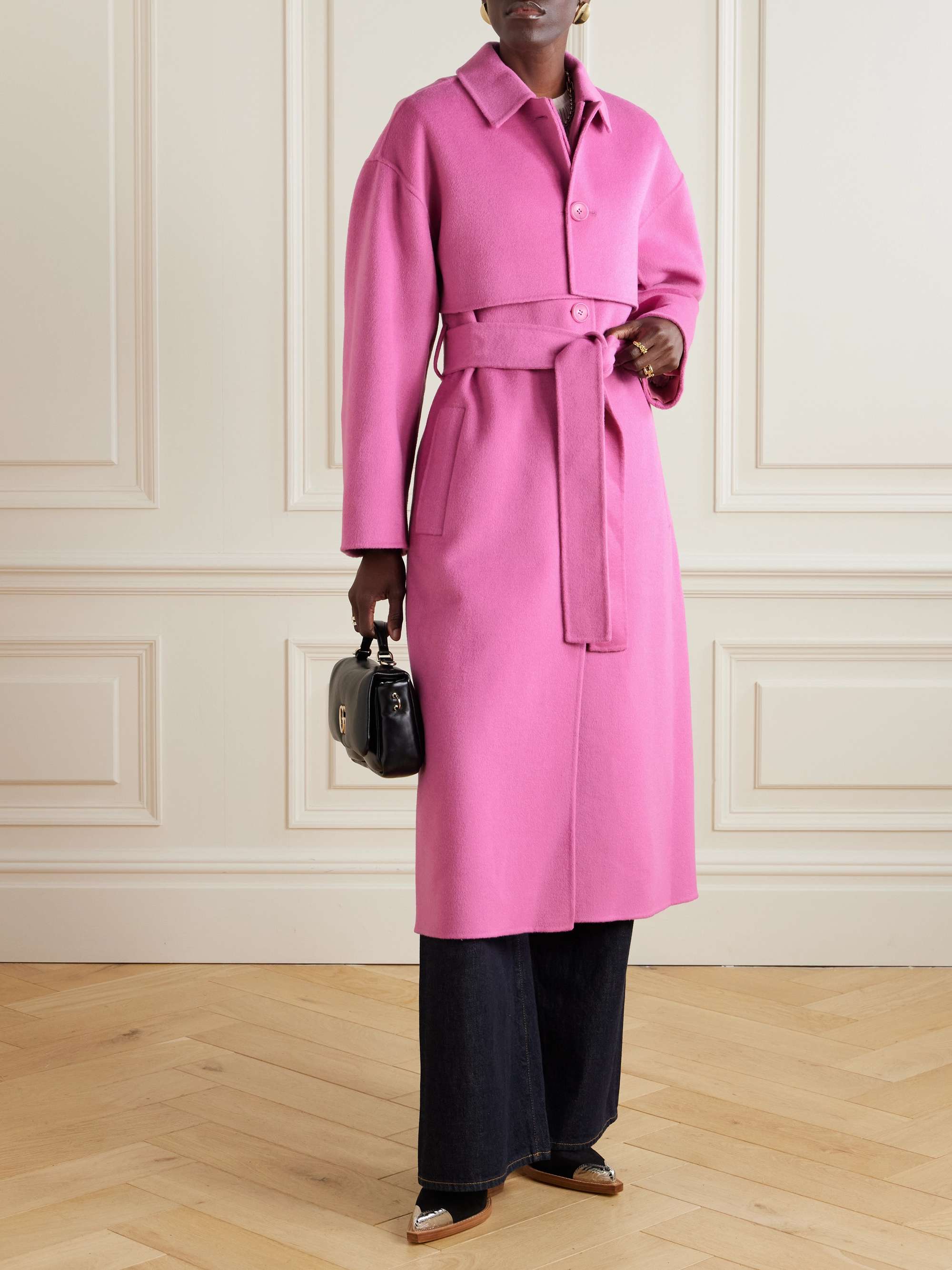Romi belted layered wool-blend felt coat view