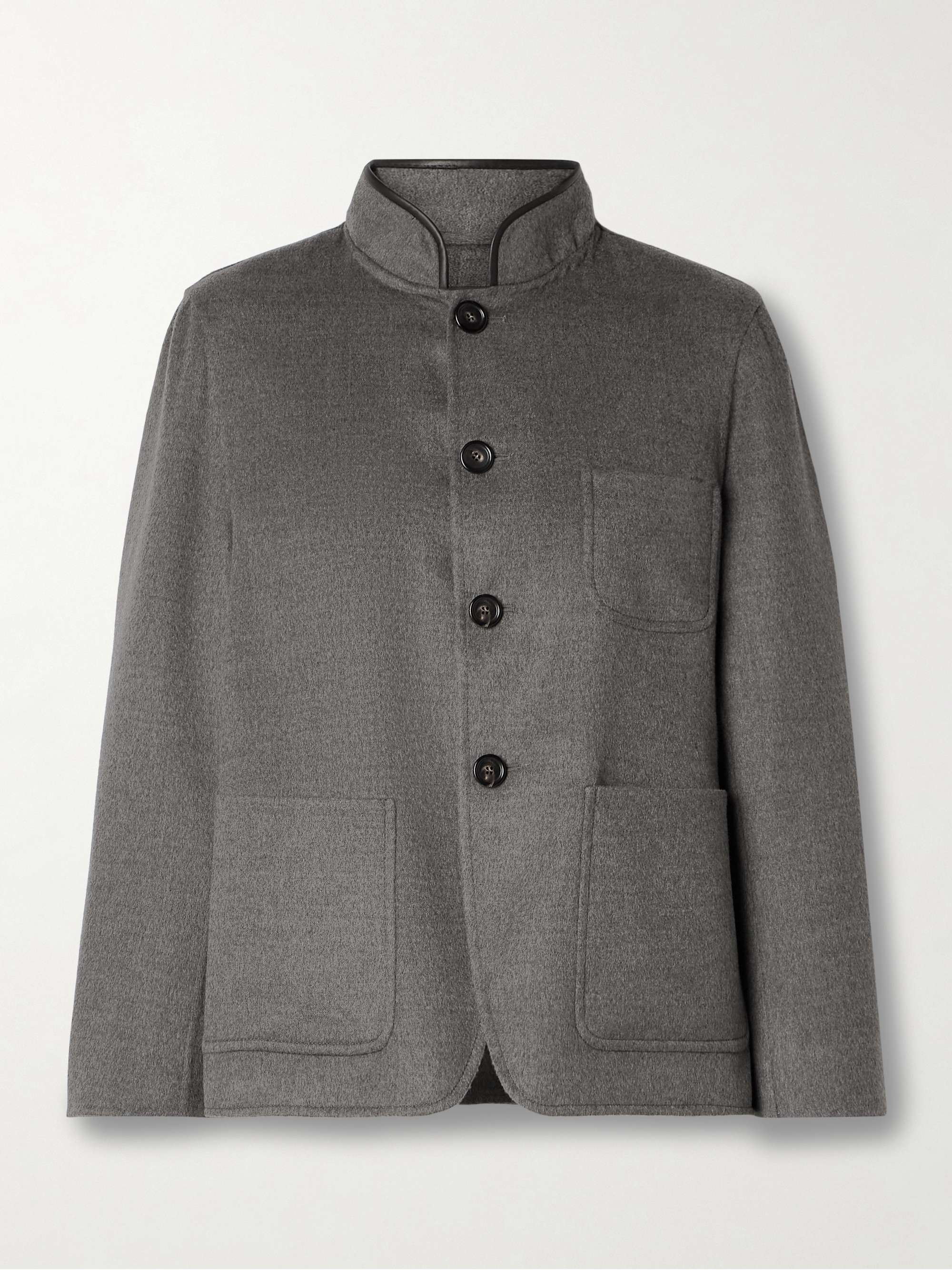 Leather-trimmed cashmere jacket view