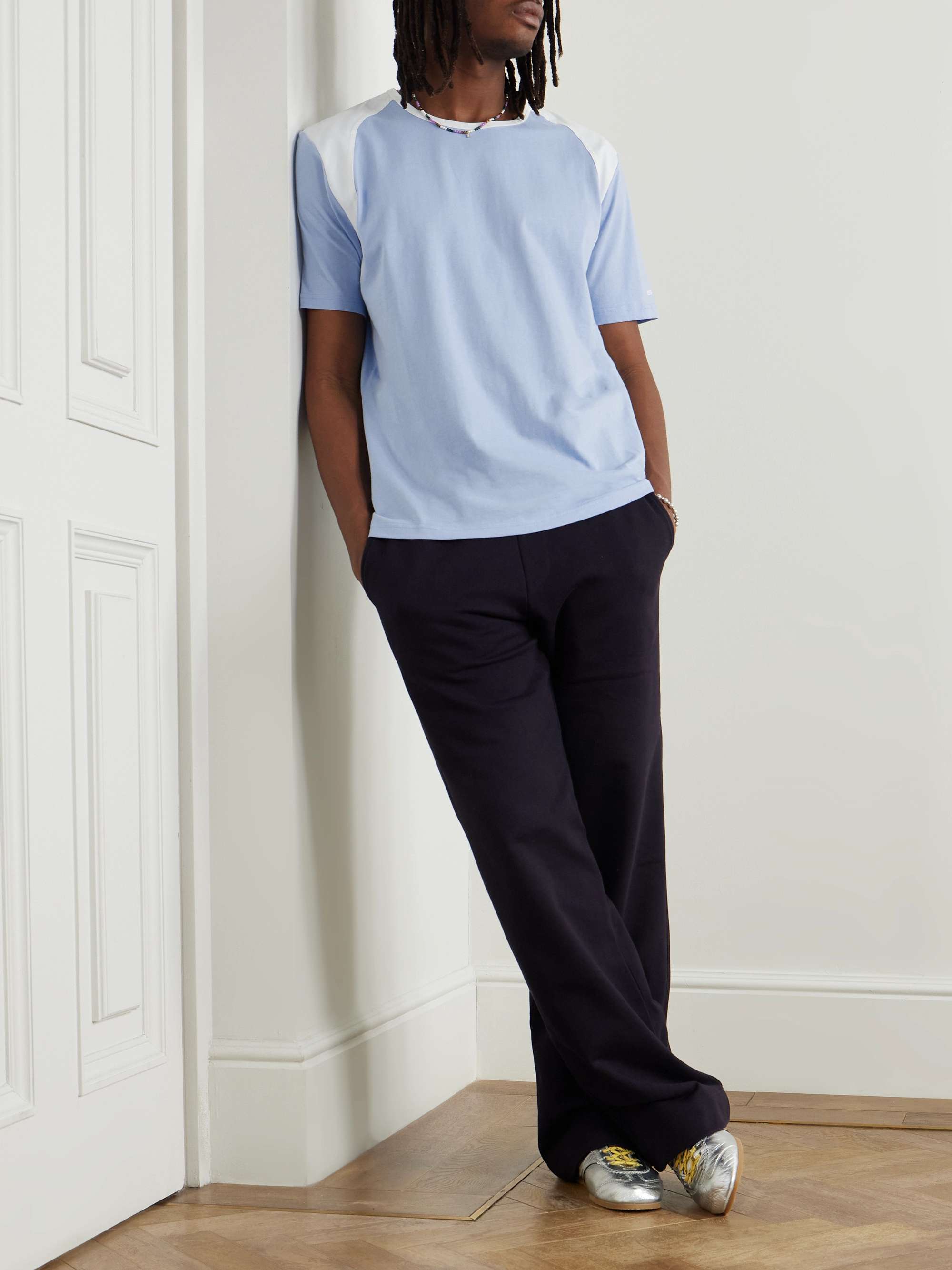 Logo-Embroidered Stretch Poplin-Panelled Organic Cotton-Jersey T-Shirt view
