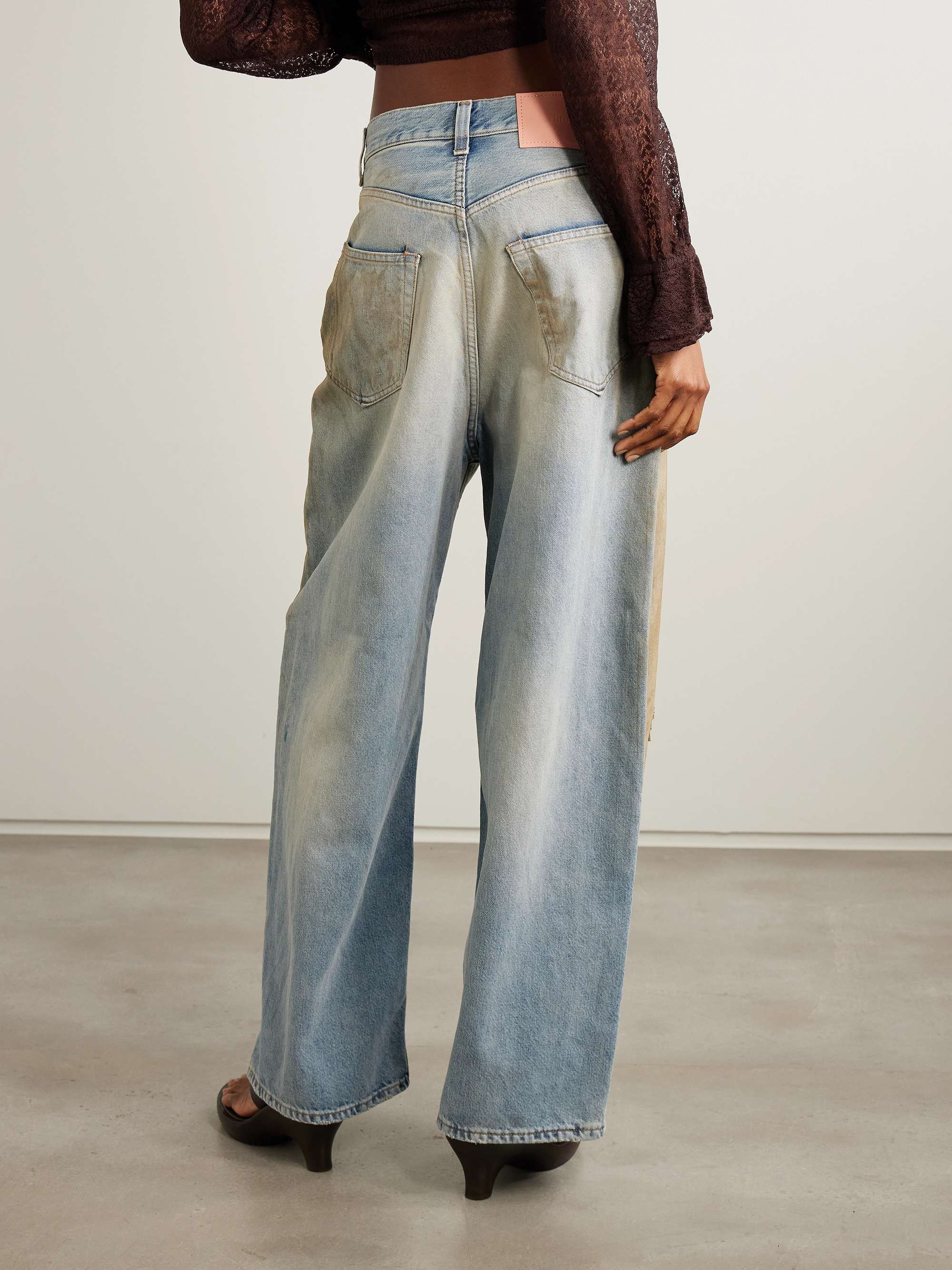 Distressed organic mid-rise wide-leg jeans view
